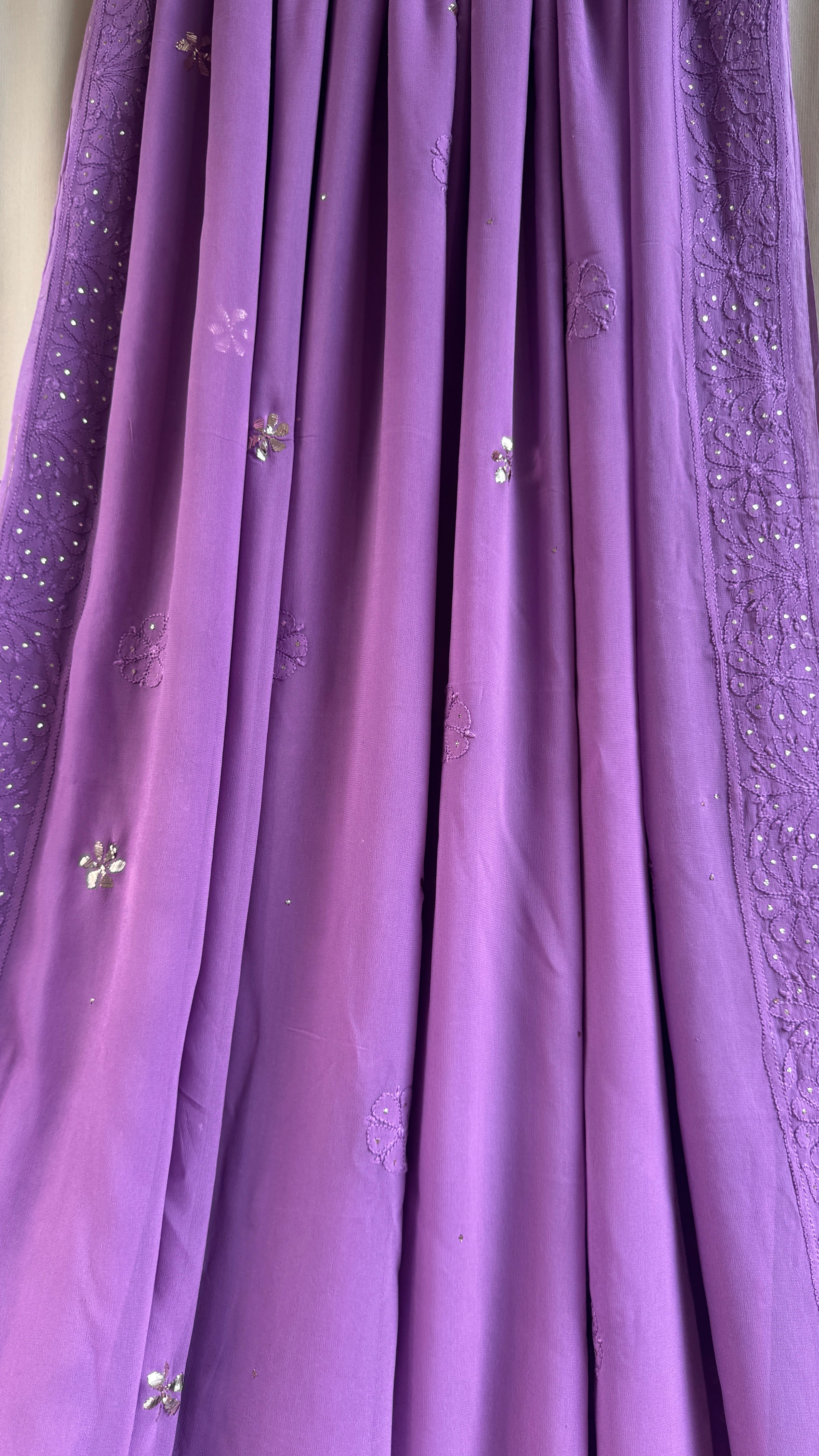 Viscose Plum Mauve Chikankari saree with Mukaish Work