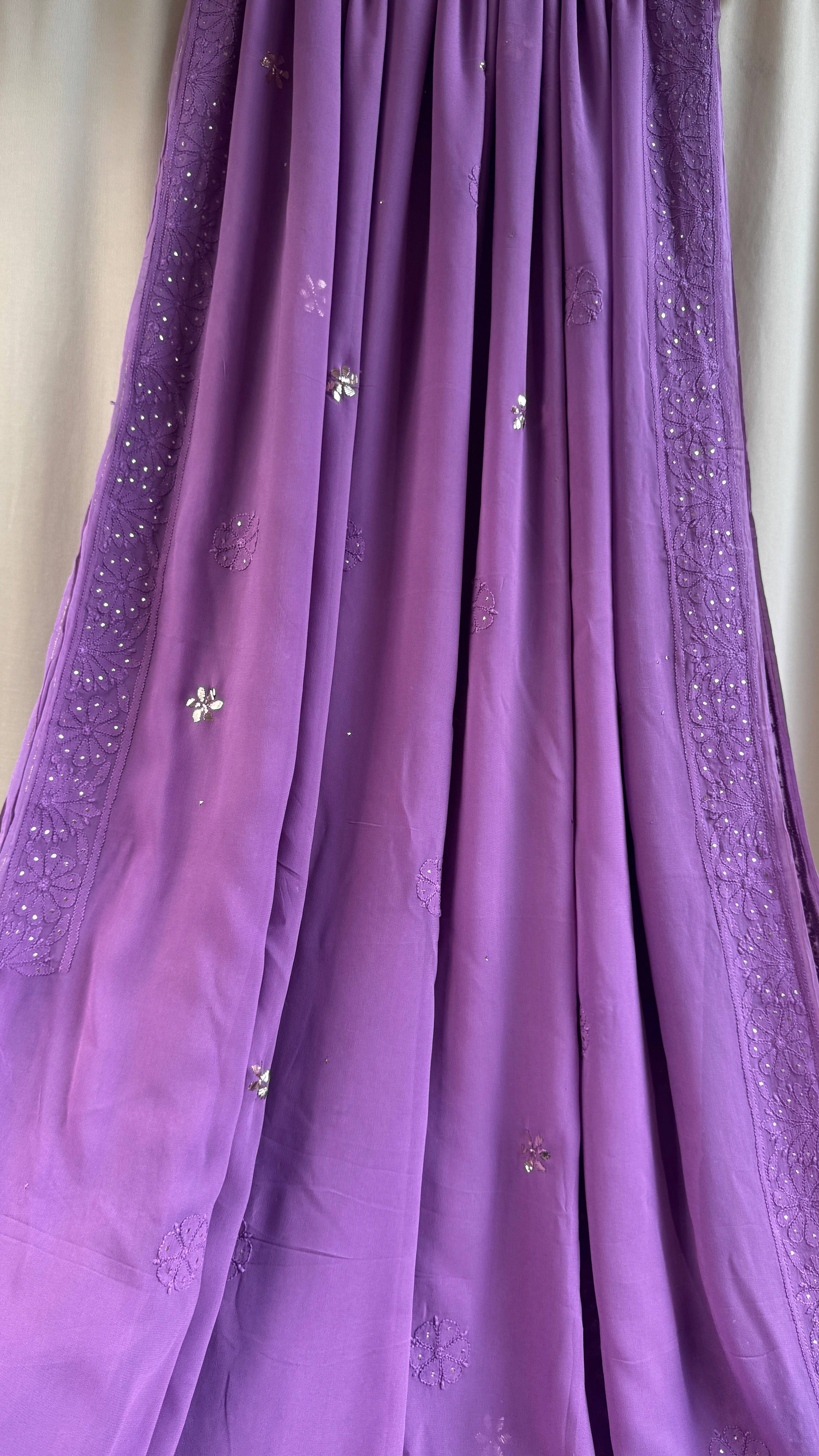 Viscose Plum Mauve Chikankari saree with Mukaish Work