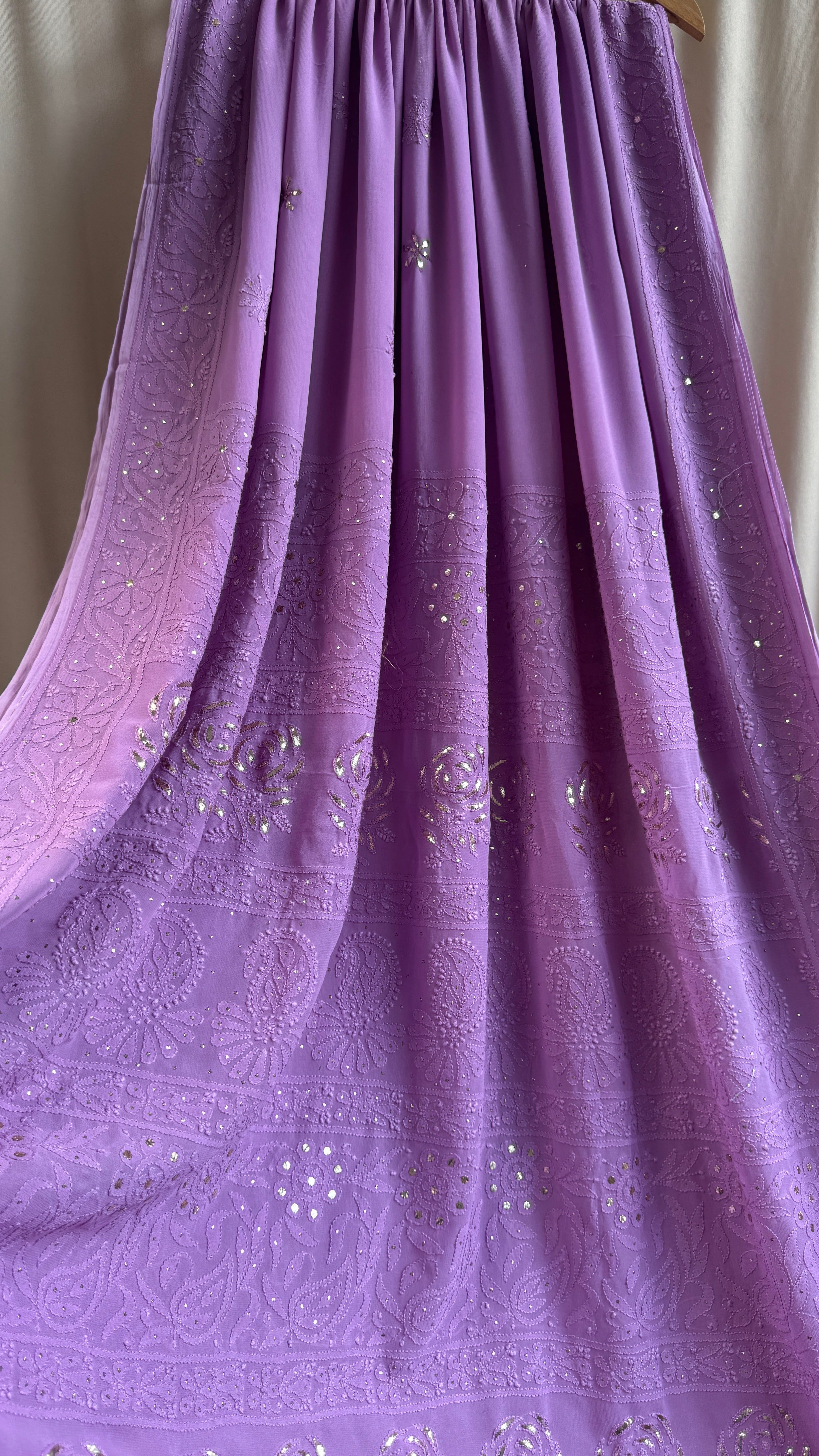 Viscose Mauve Chikankari saree with Mukaish Work
