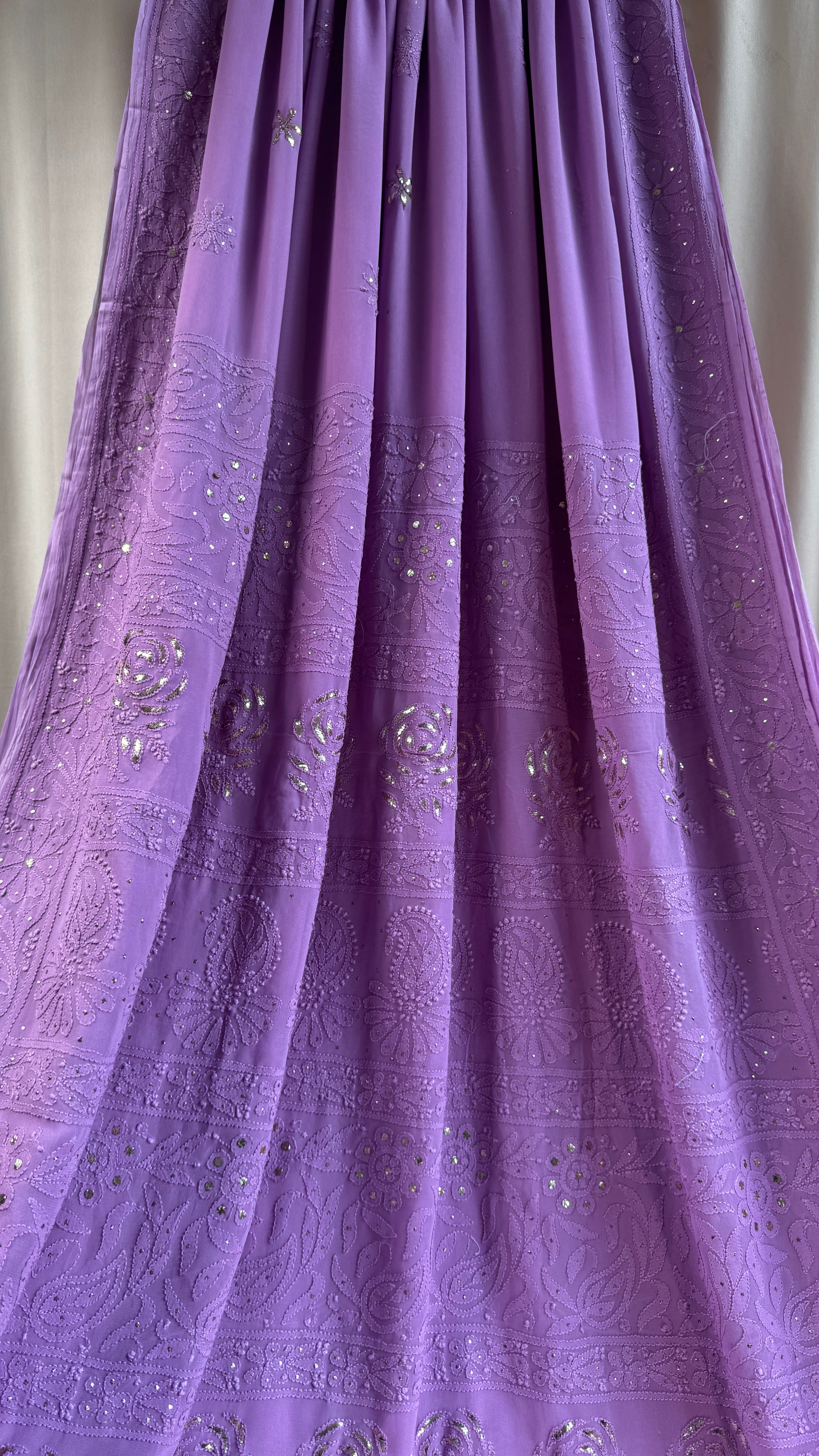 Viscose Mauve Chikankari saree with Mukaish Work