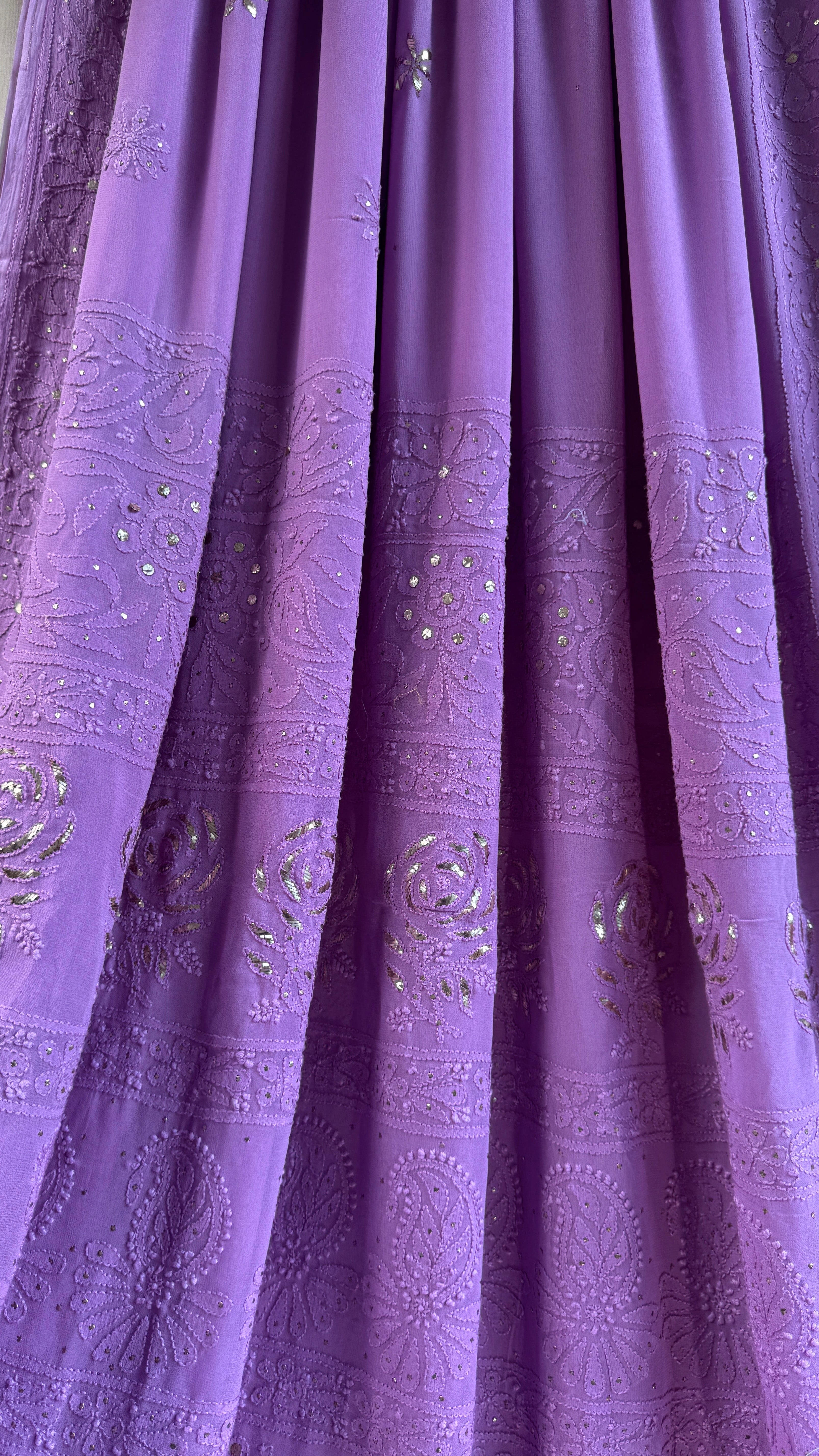 Viscose Mauve Chikankari saree with Mukaish Work