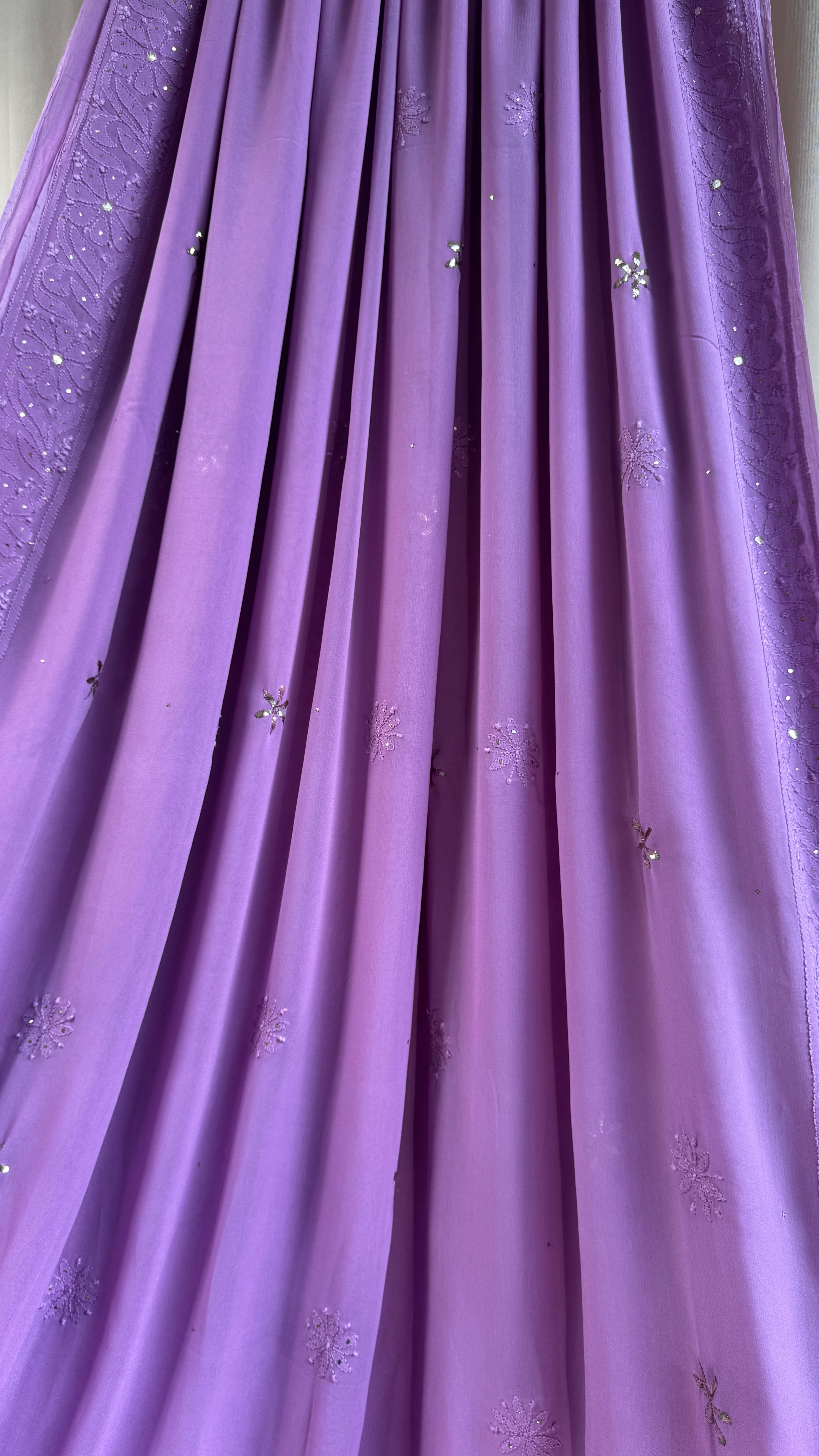 Viscose Mauve Chikankari saree with Mukaish Work