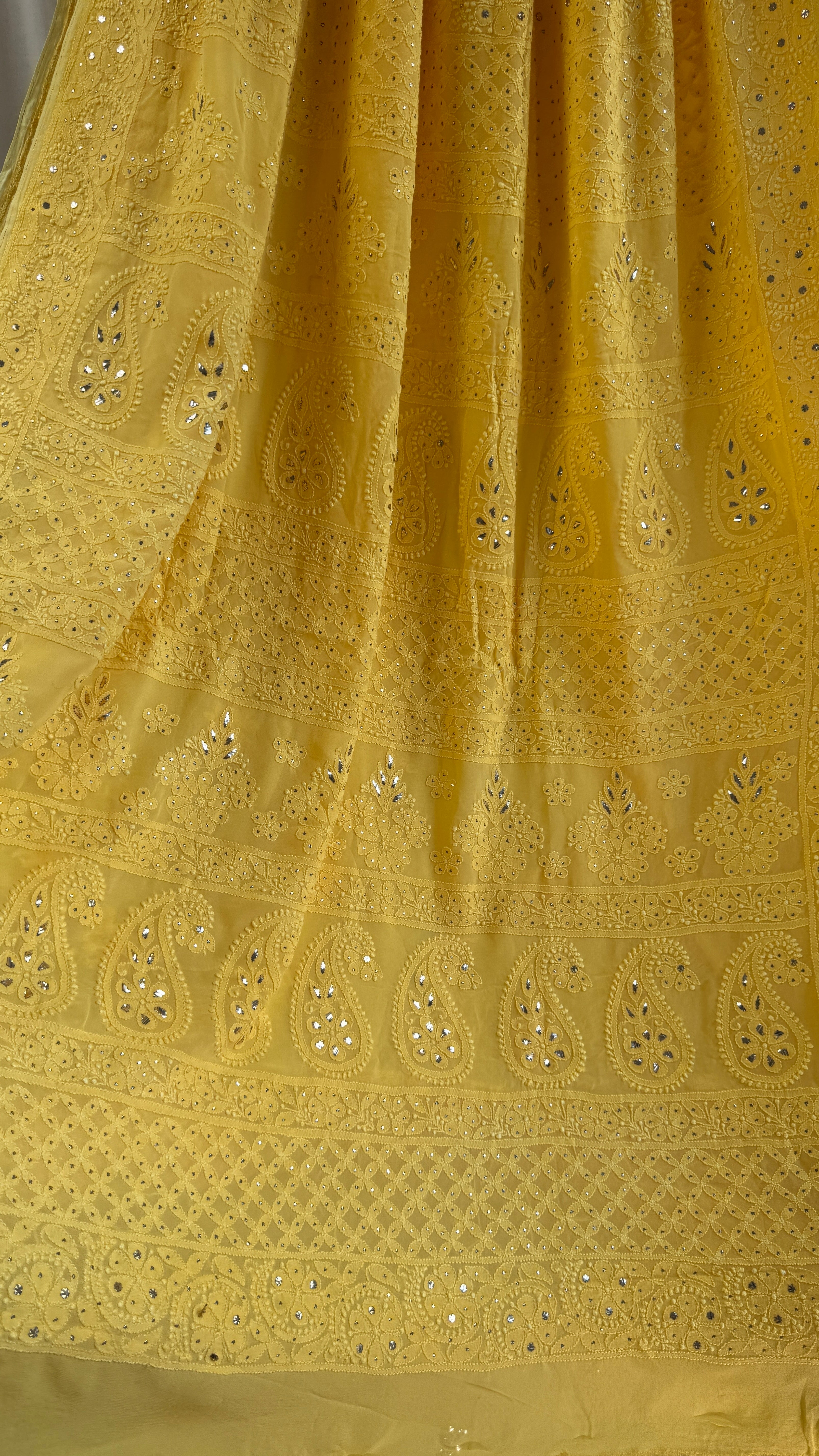 Viscose Yellow Chikankari saree with Mukaish Work