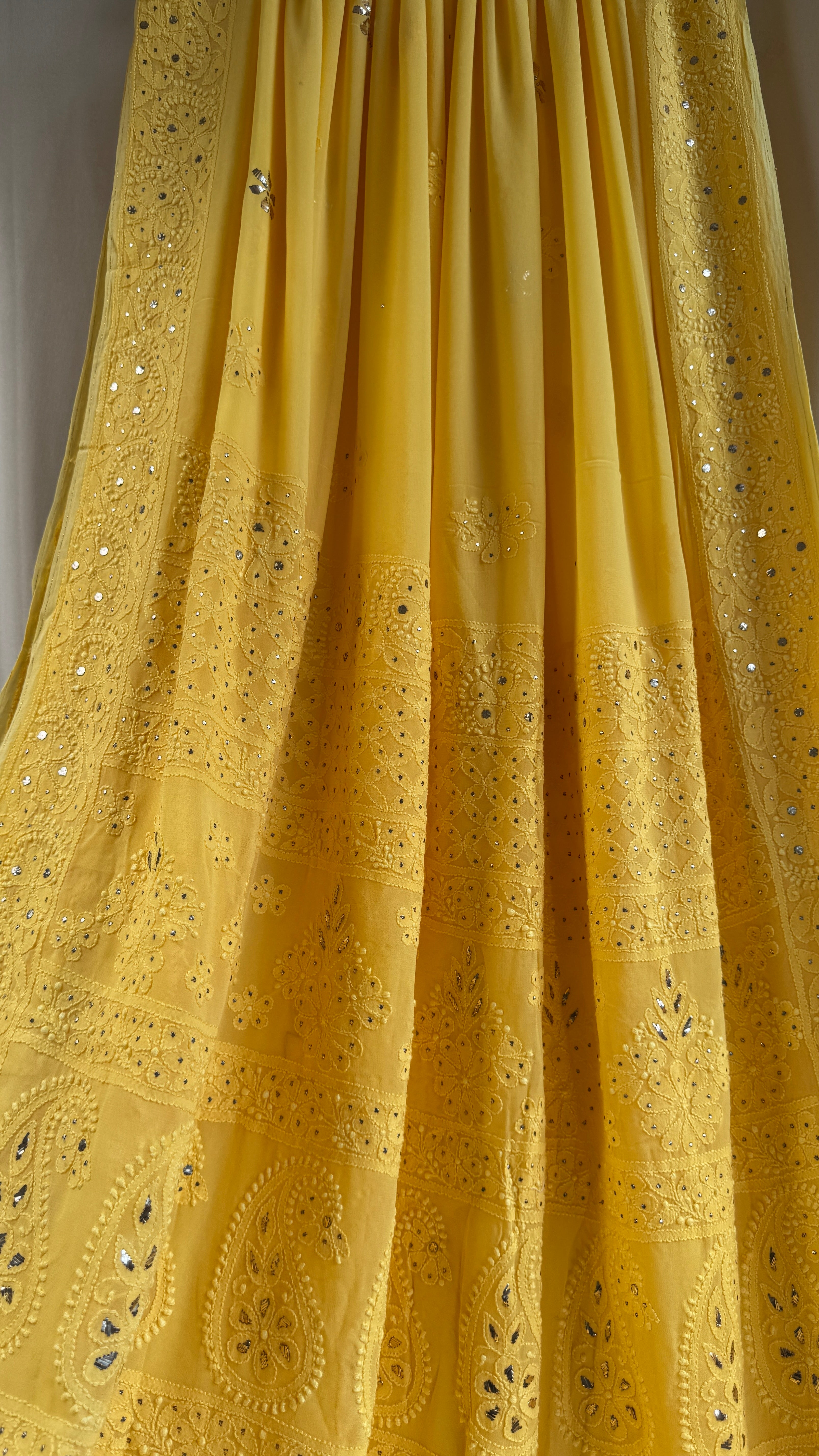 Viscose Yellow Chikankari saree with Mukaish Work