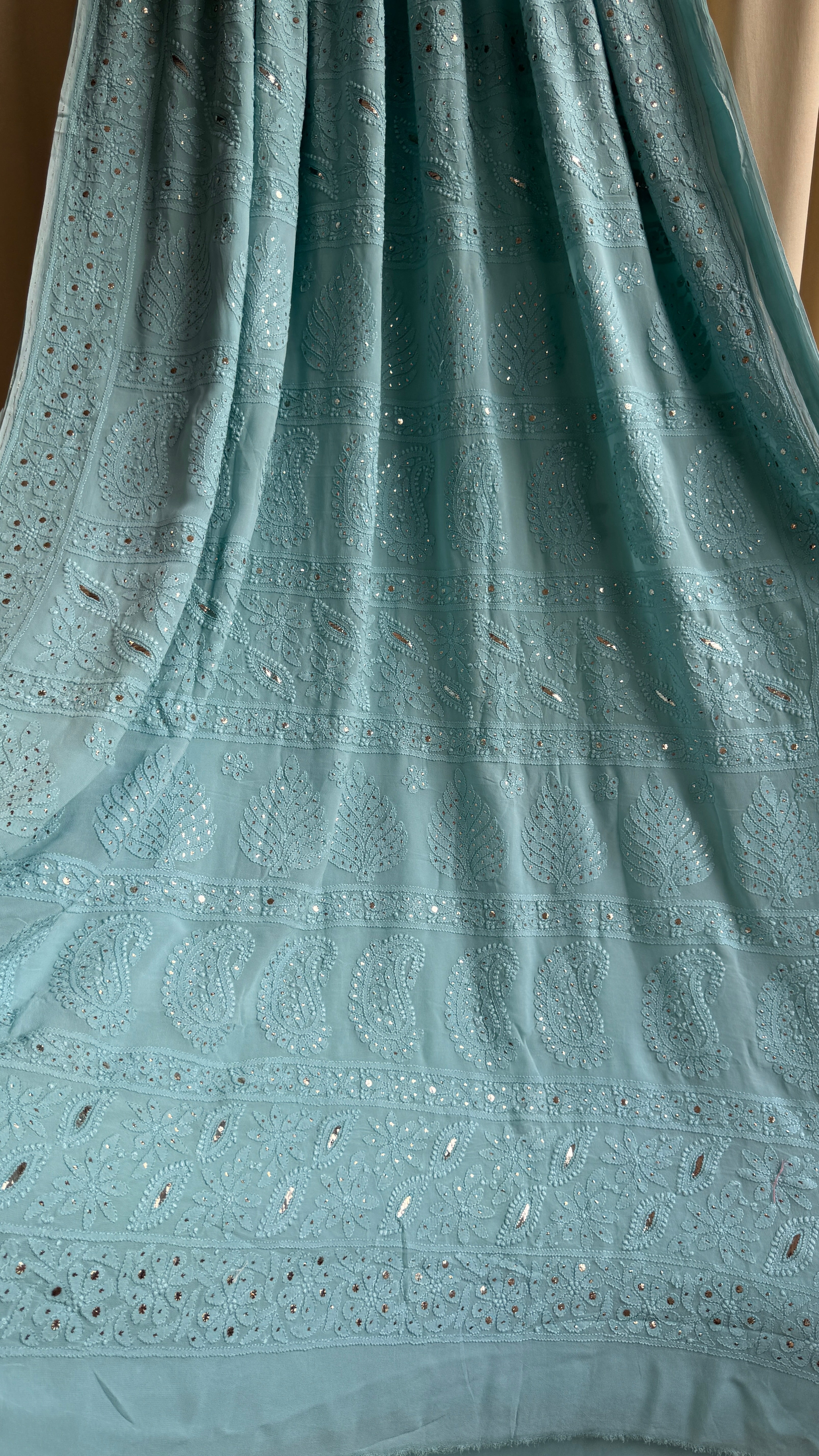 Viscose Tiffany Chikankari saree with Mukaish Work