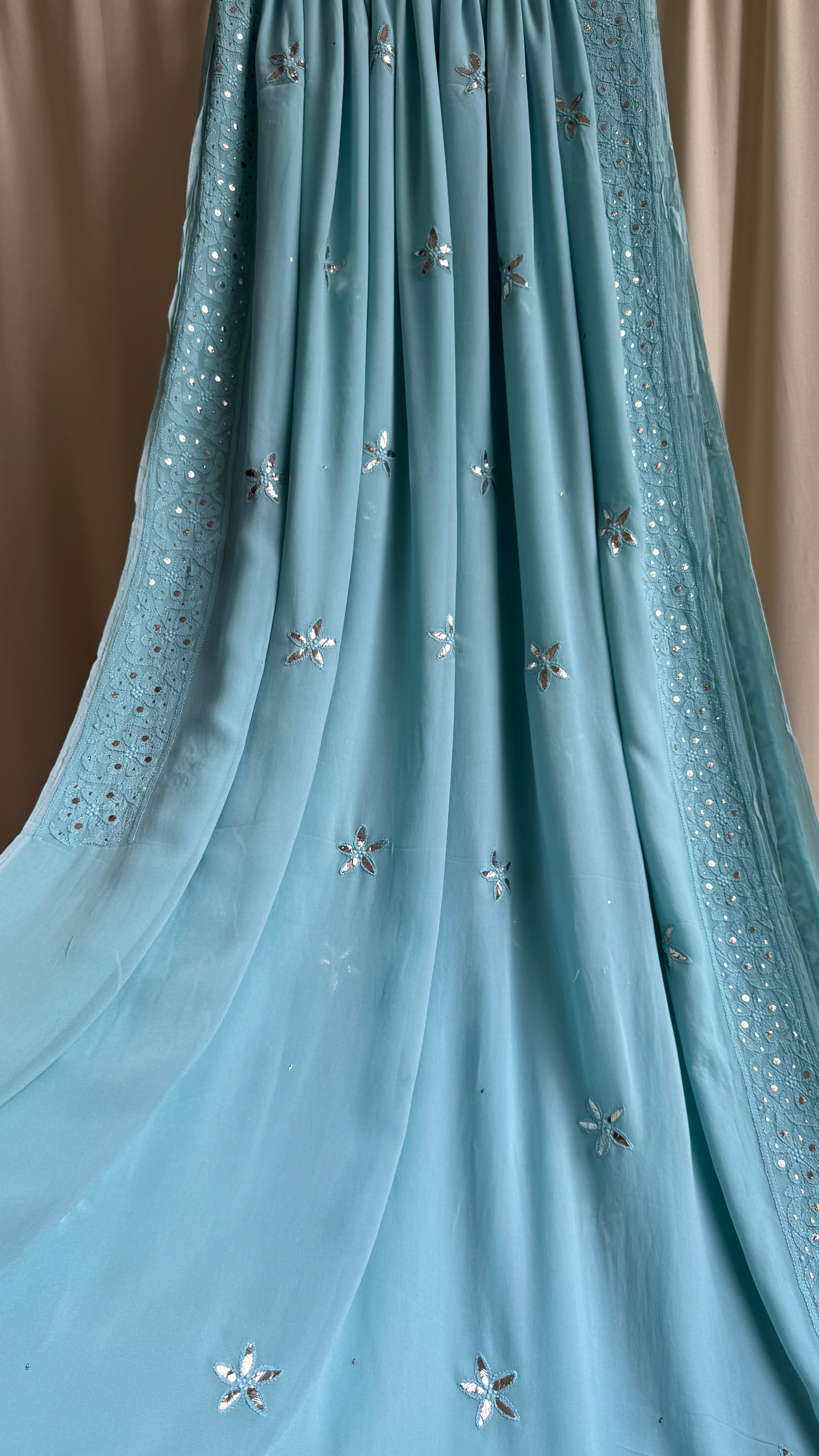 Viscose Tiffany Chikankari saree with Mukaish Work