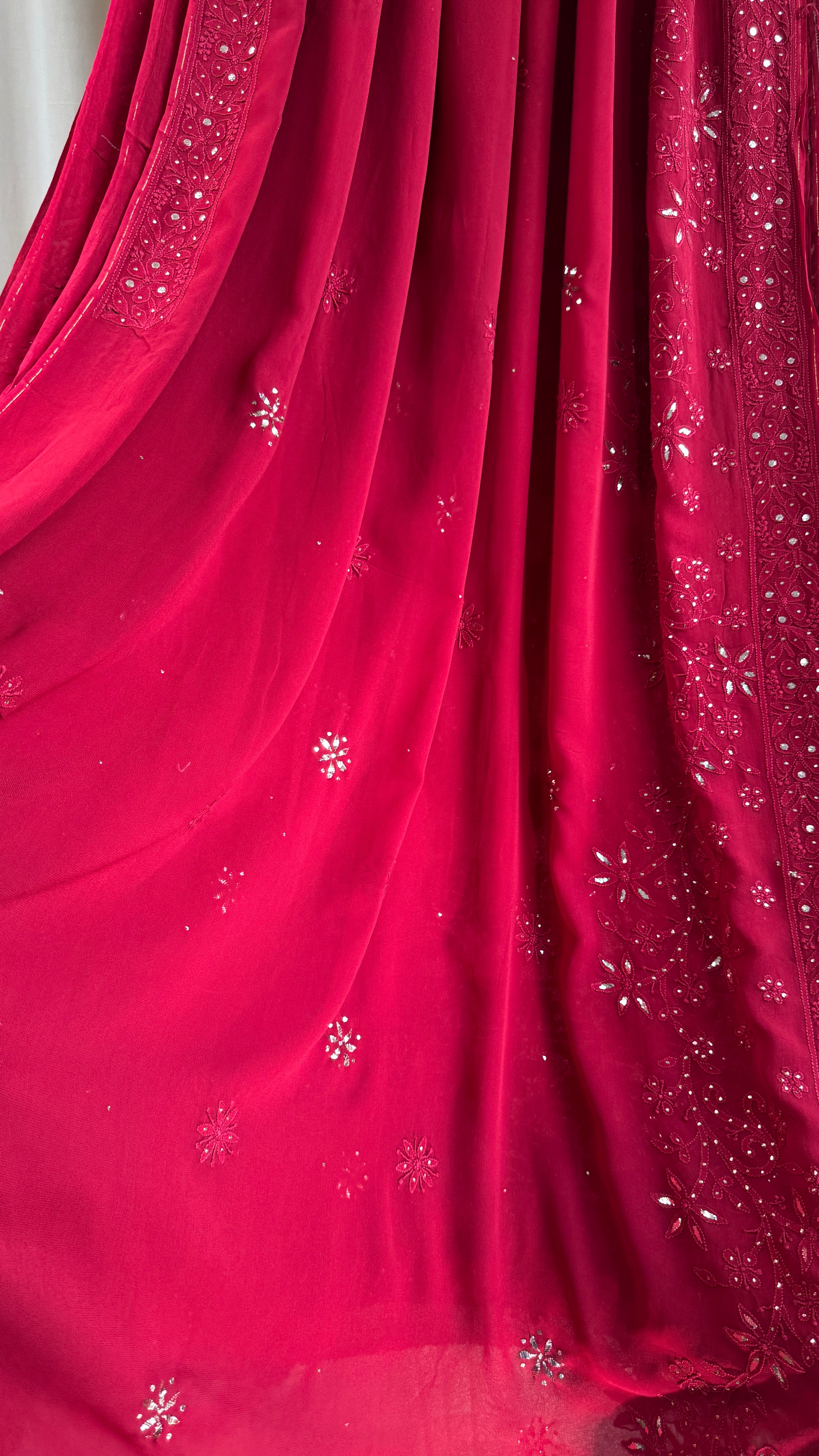 Viscose Maroon Chikankari saree with Mukaish Work