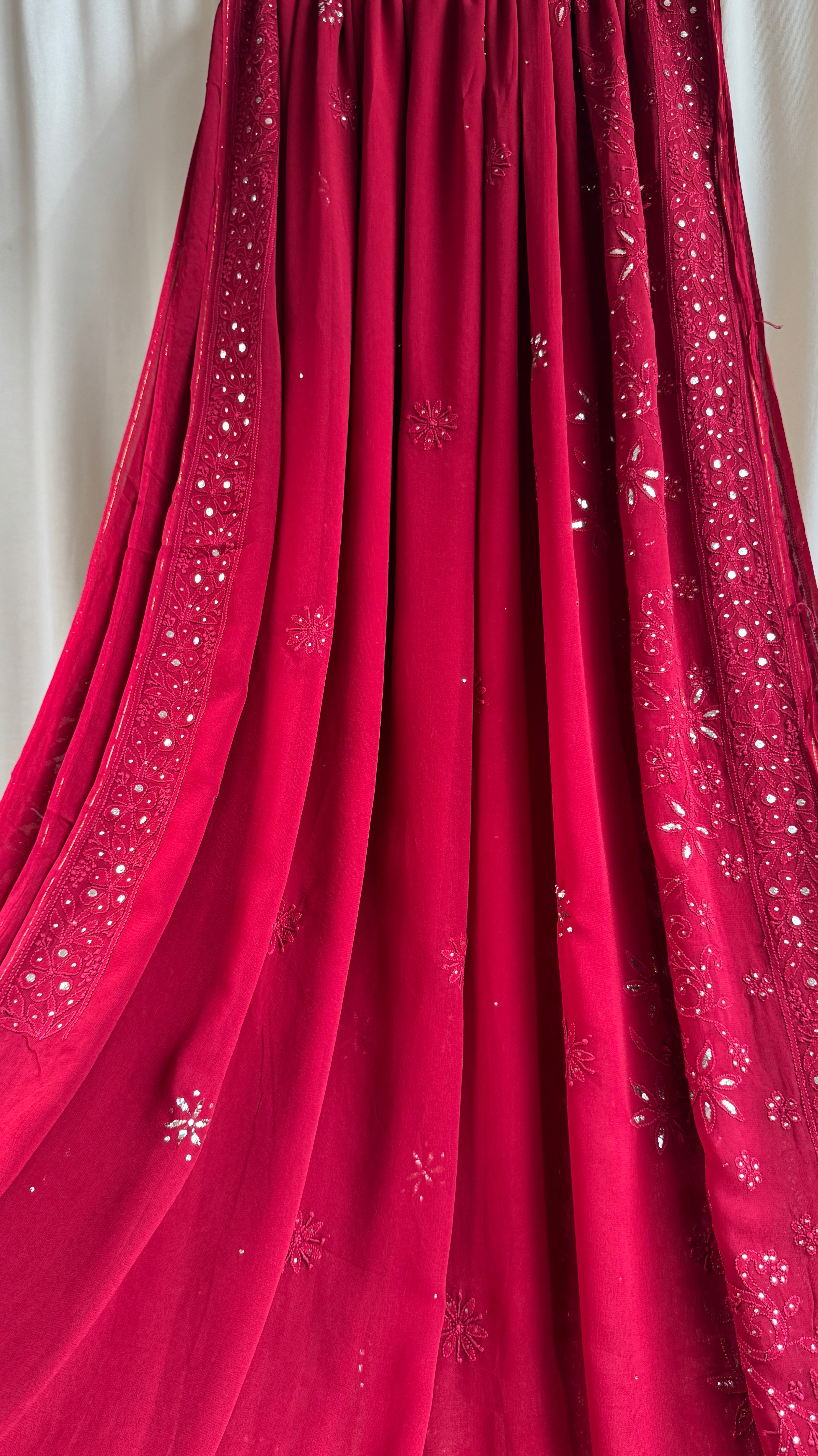 Viscose Maroon Chikankari saree with Mukaish Work