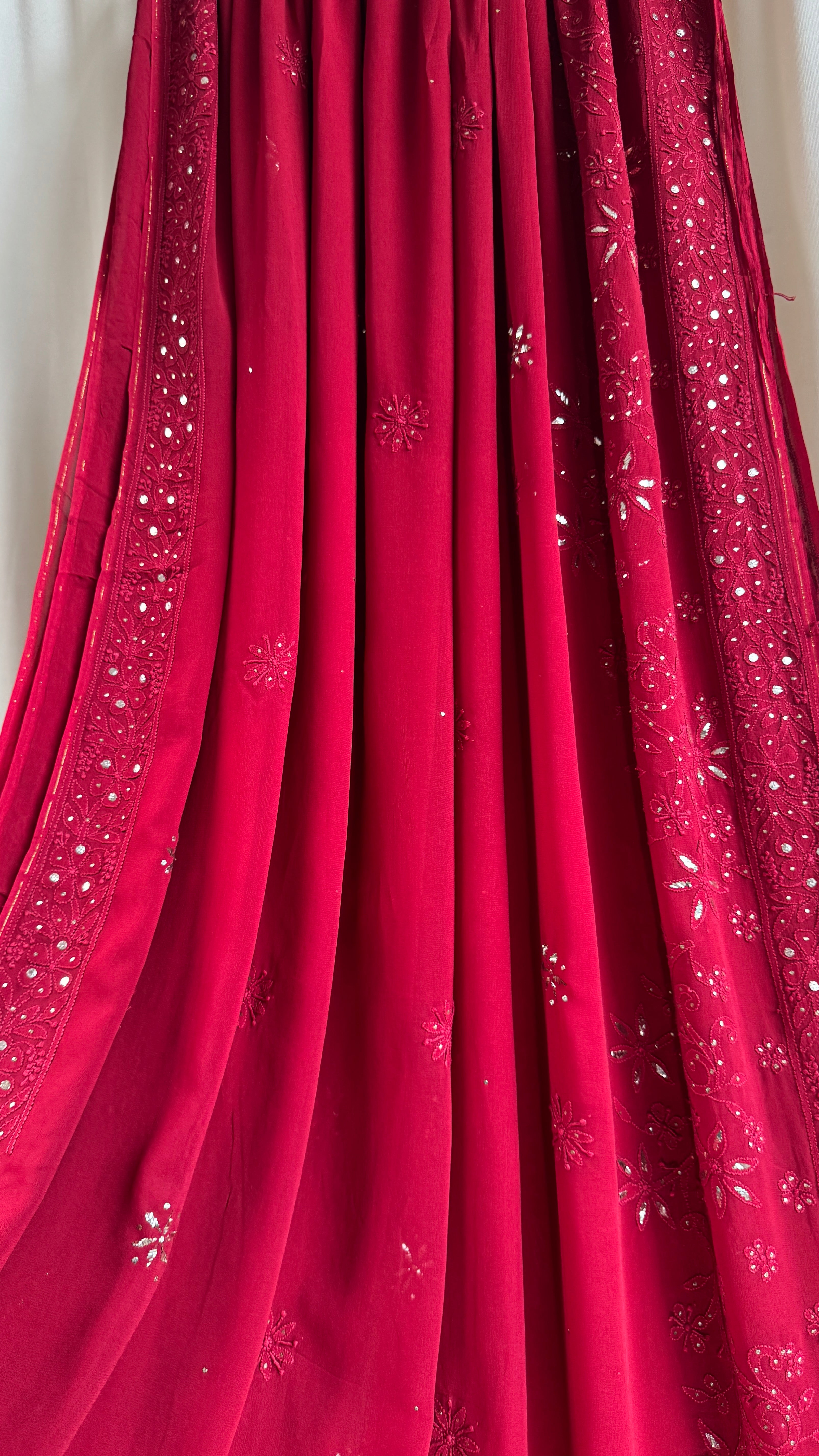Viscose Maroon Chikankari saree with Mukaish Work