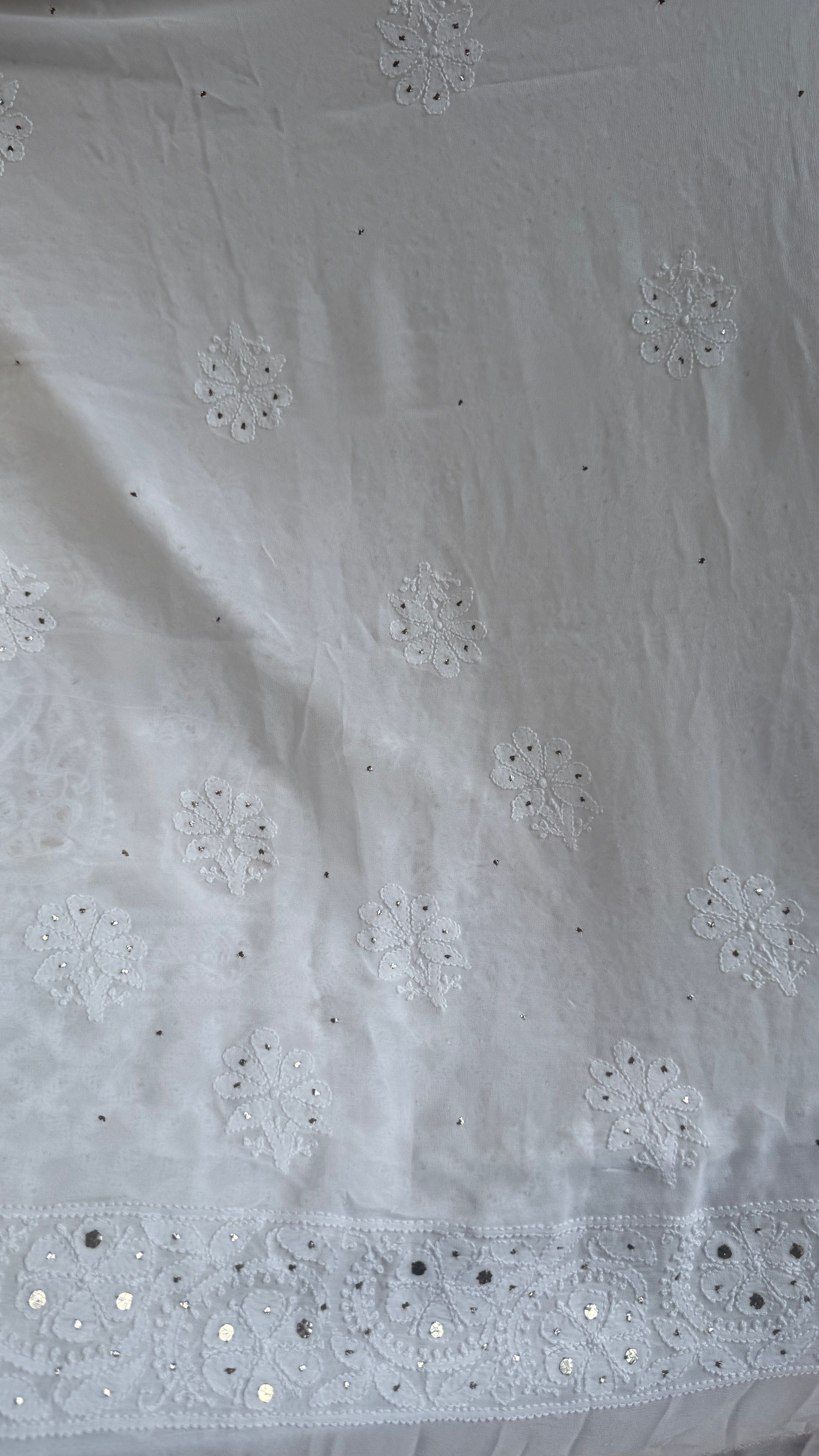 Viscose White Chikankari saree with Mukaish Work