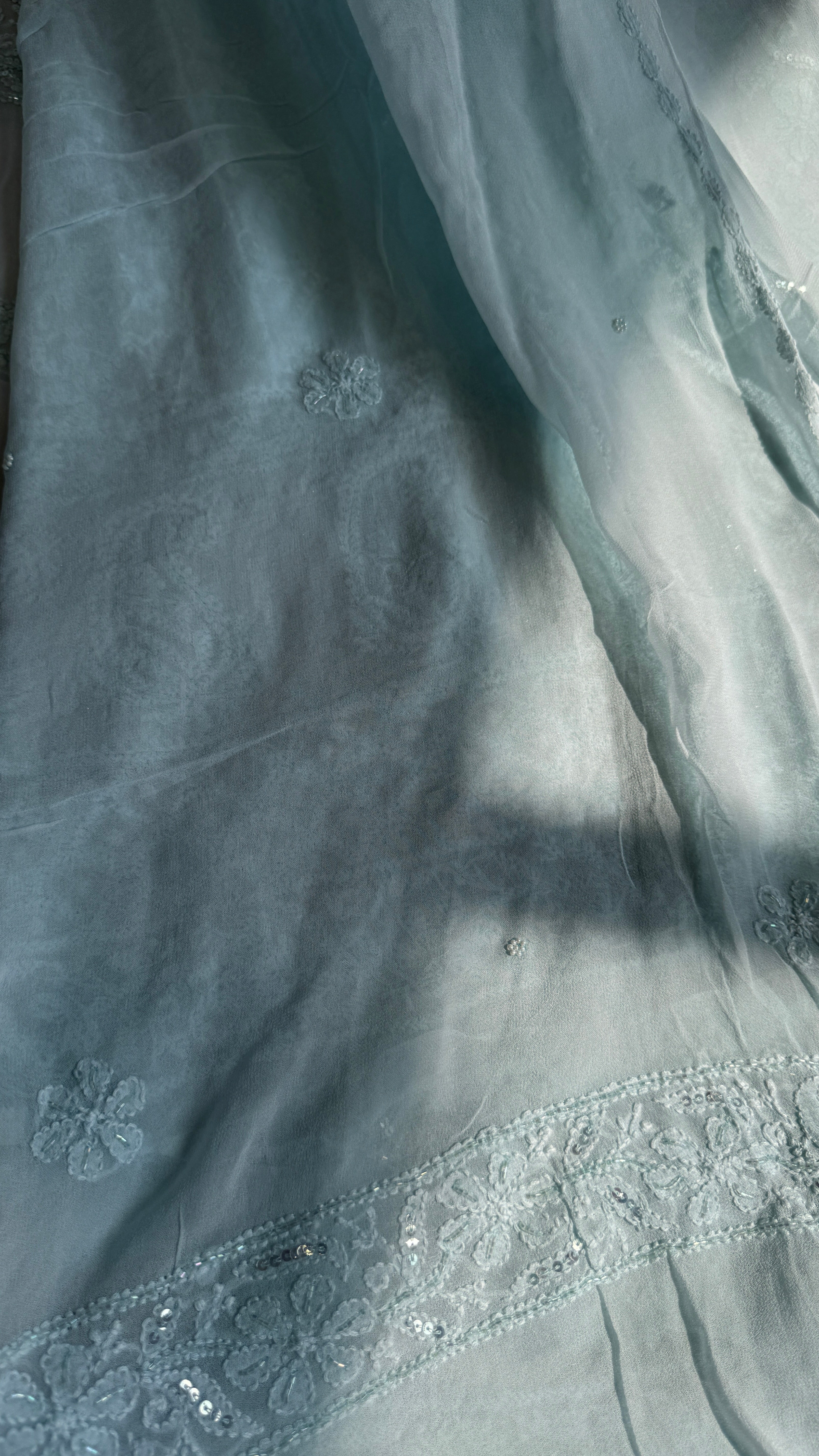 Viscose Chikankari Length with Dupatta - Cyan Green