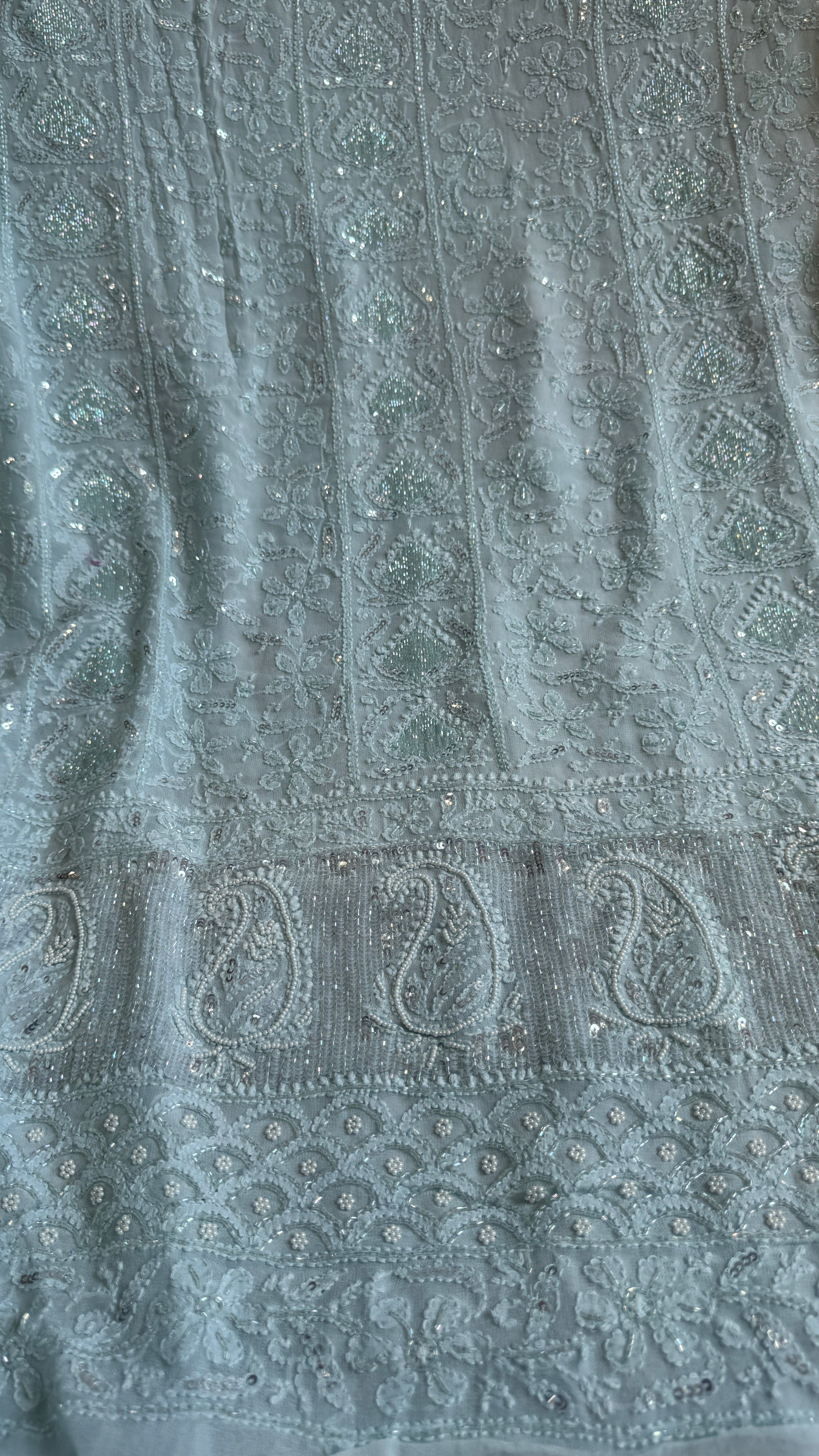Viscose Chikankari Length with Dupatta - Cyan Green