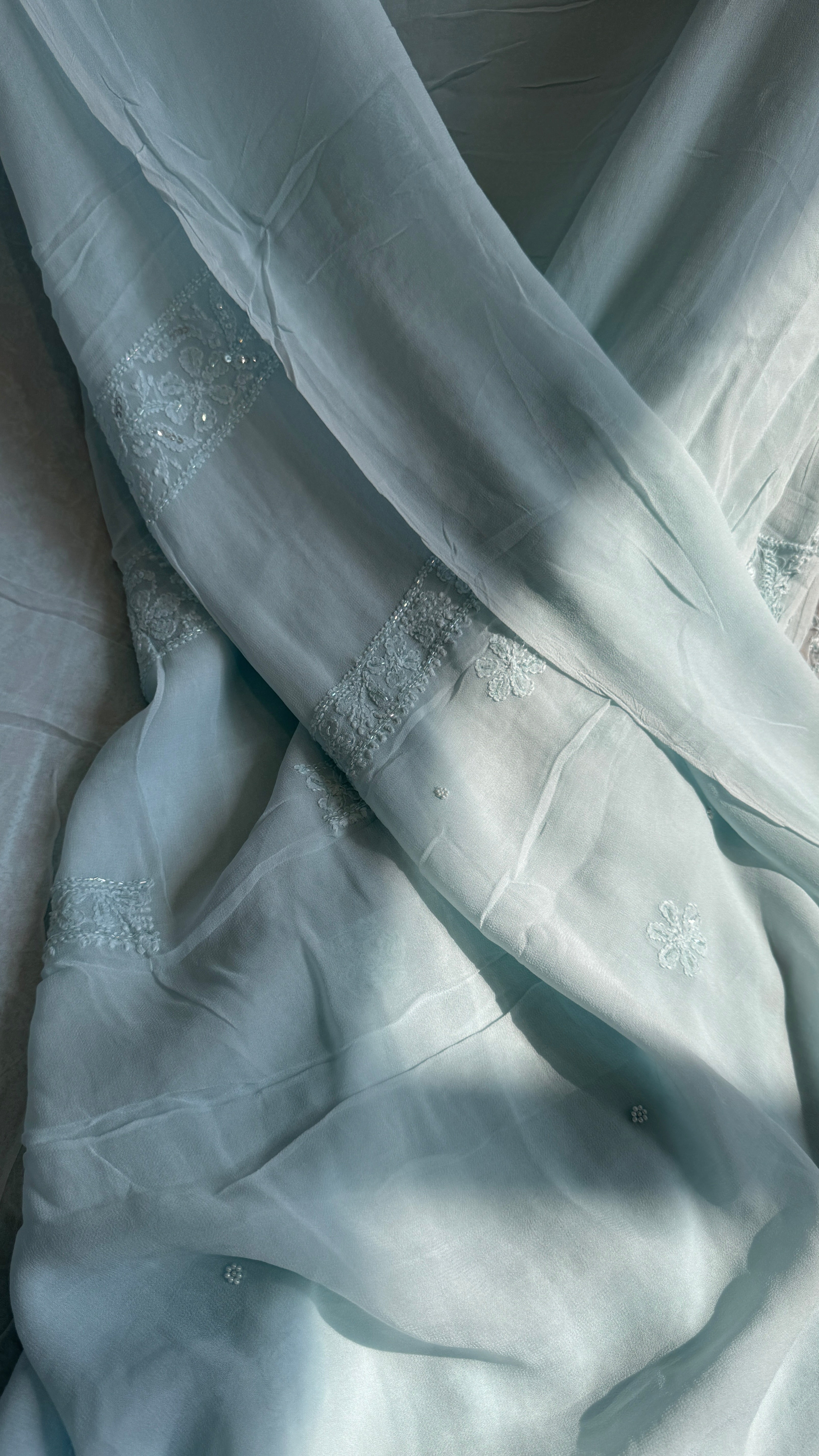 Viscose Chikankari Length with Dupatta - Cyan Green