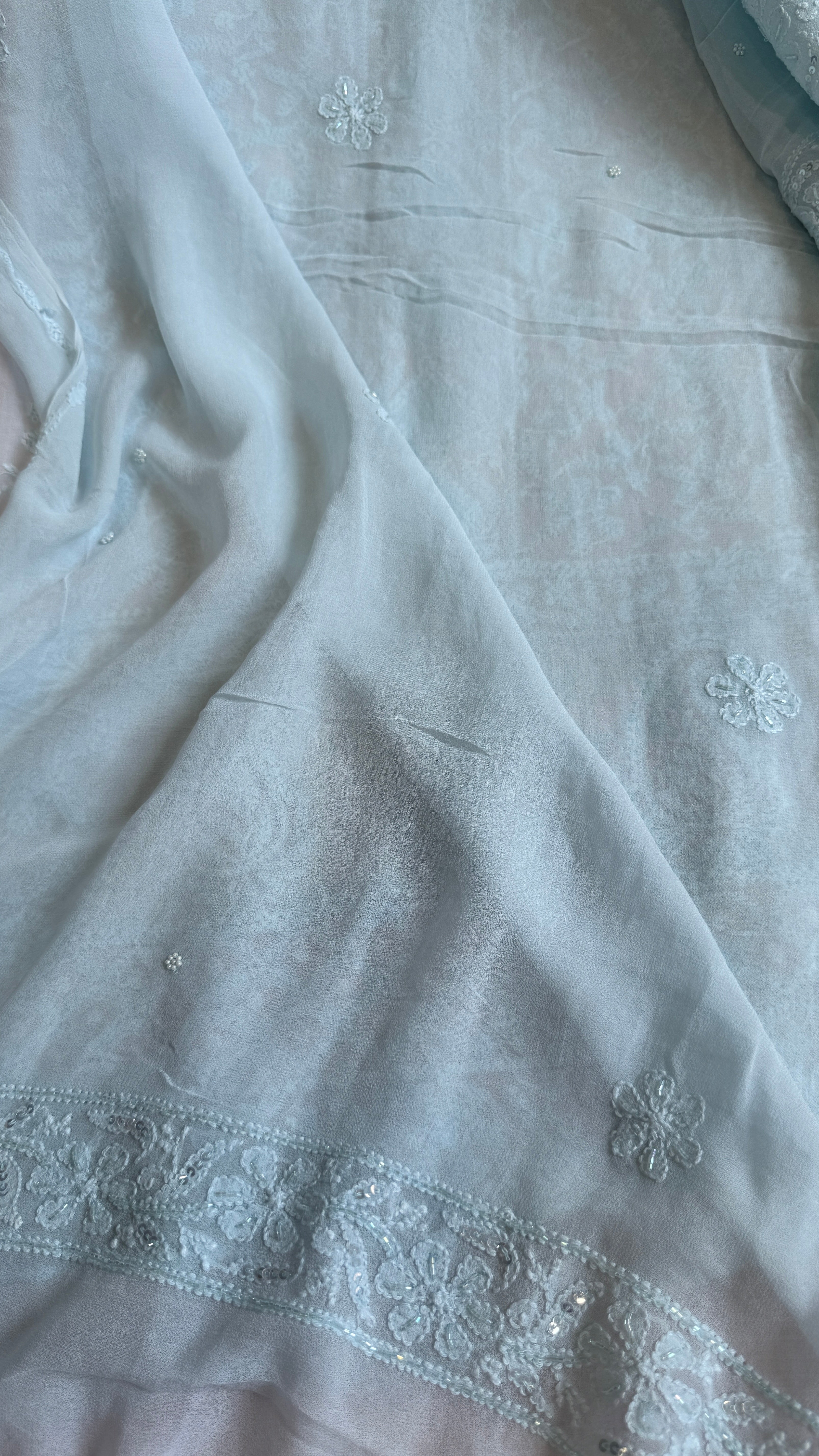 Viscose Chikankari Length with Dupatta - Cyan Green