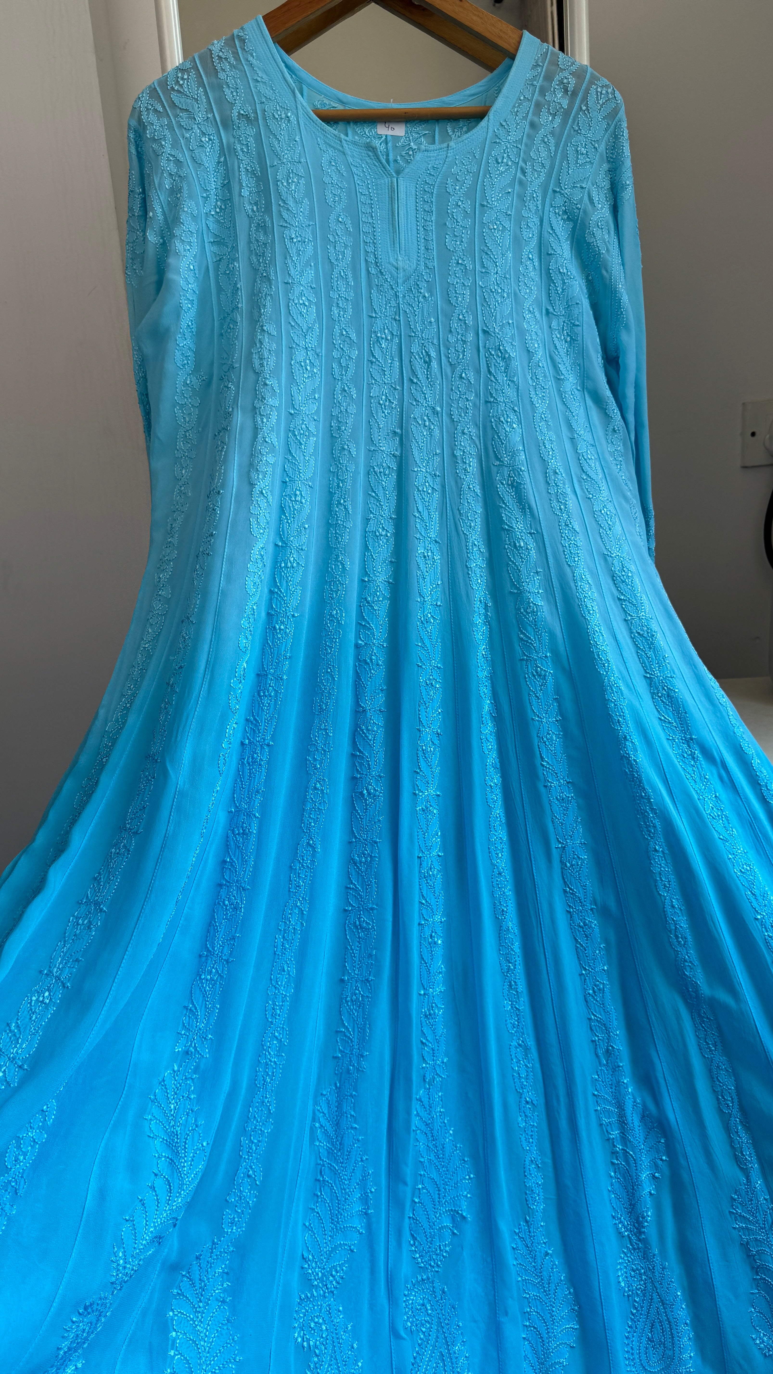 Viscose Chikankari Anarkali - Firozi Blue Ombre