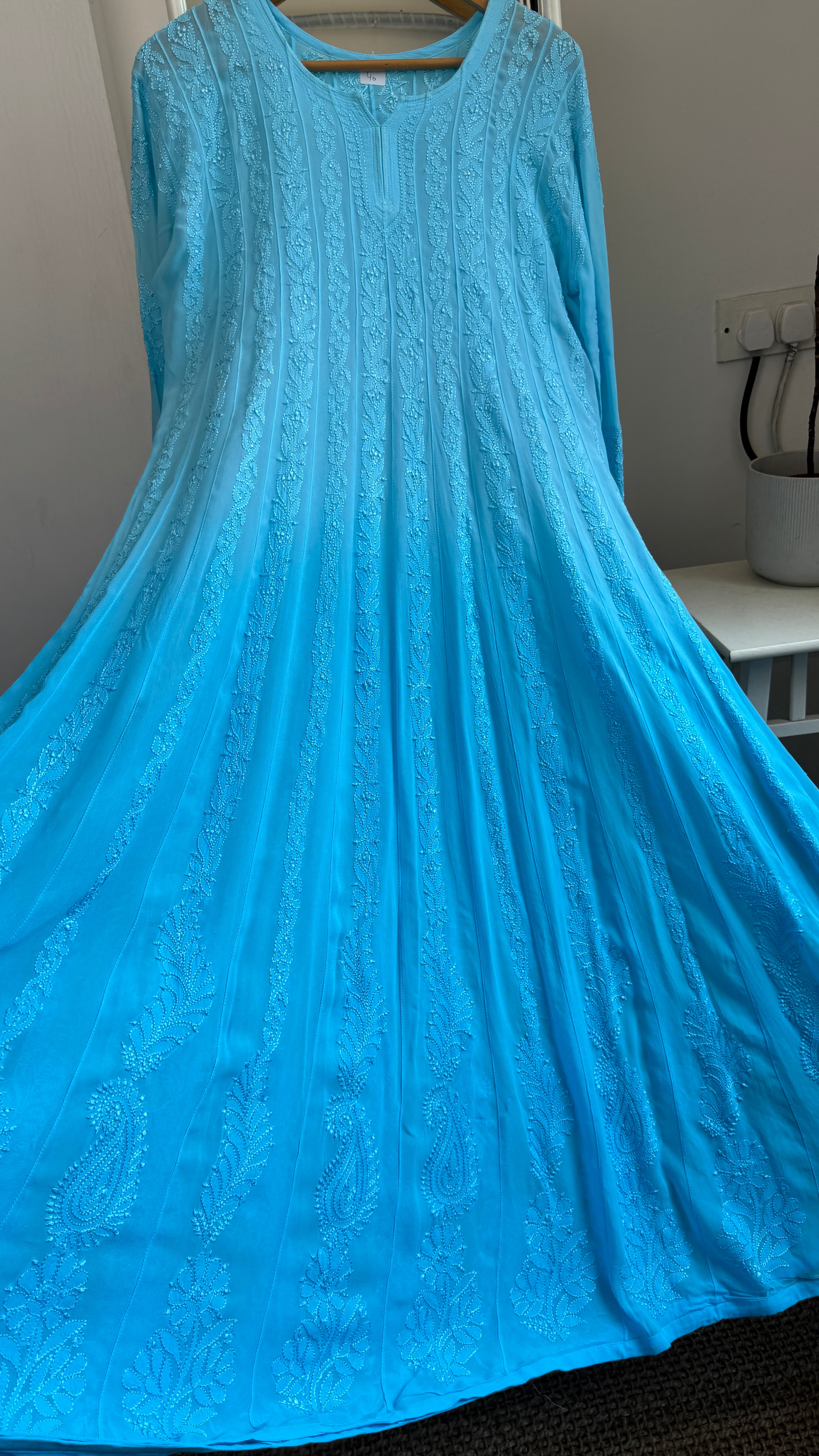 Viscose Chikankari Anarkali - Firozi Blue Ombre