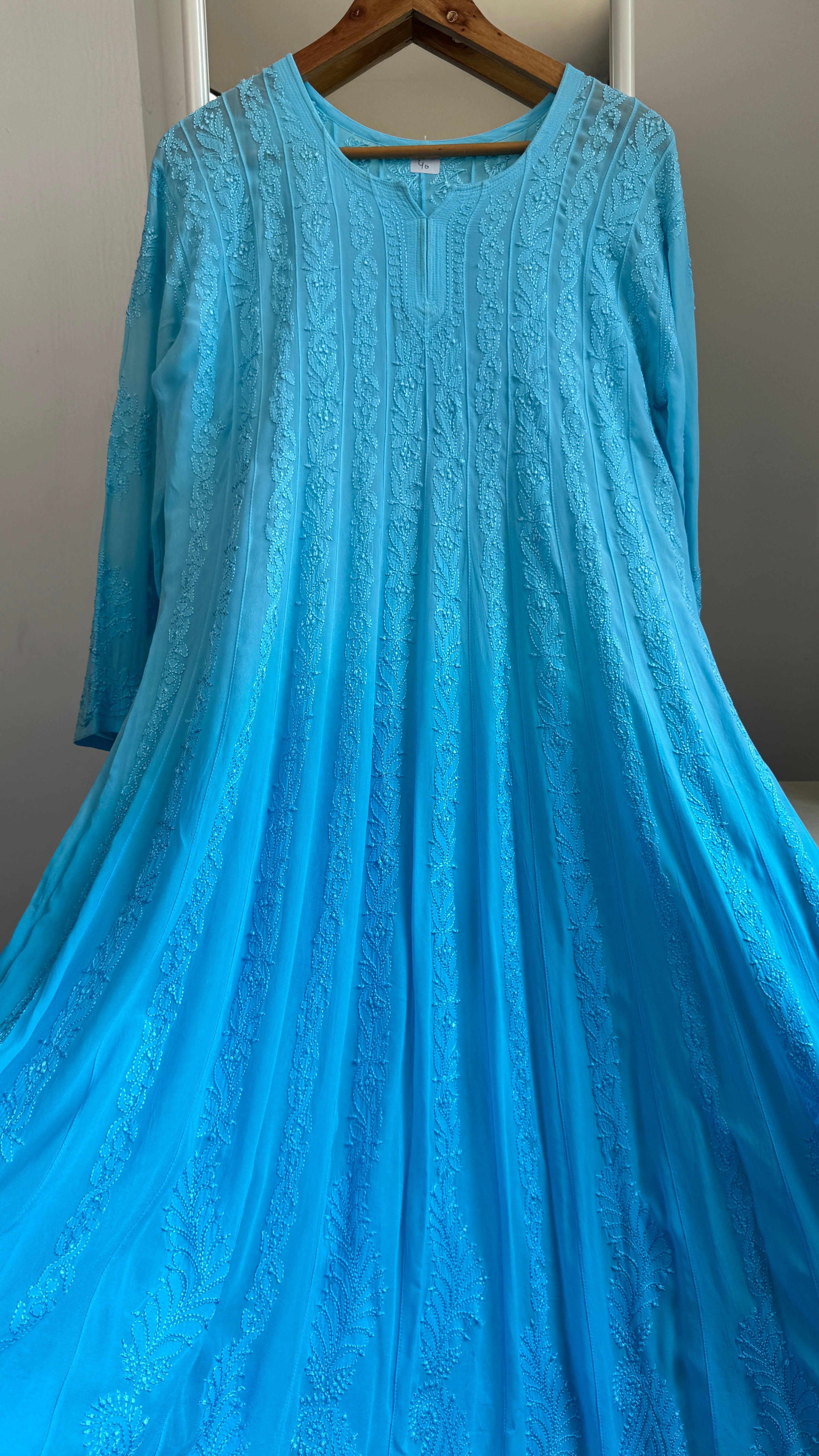 Viscose Chikankari Anarkali - Firozi Blue Ombre
