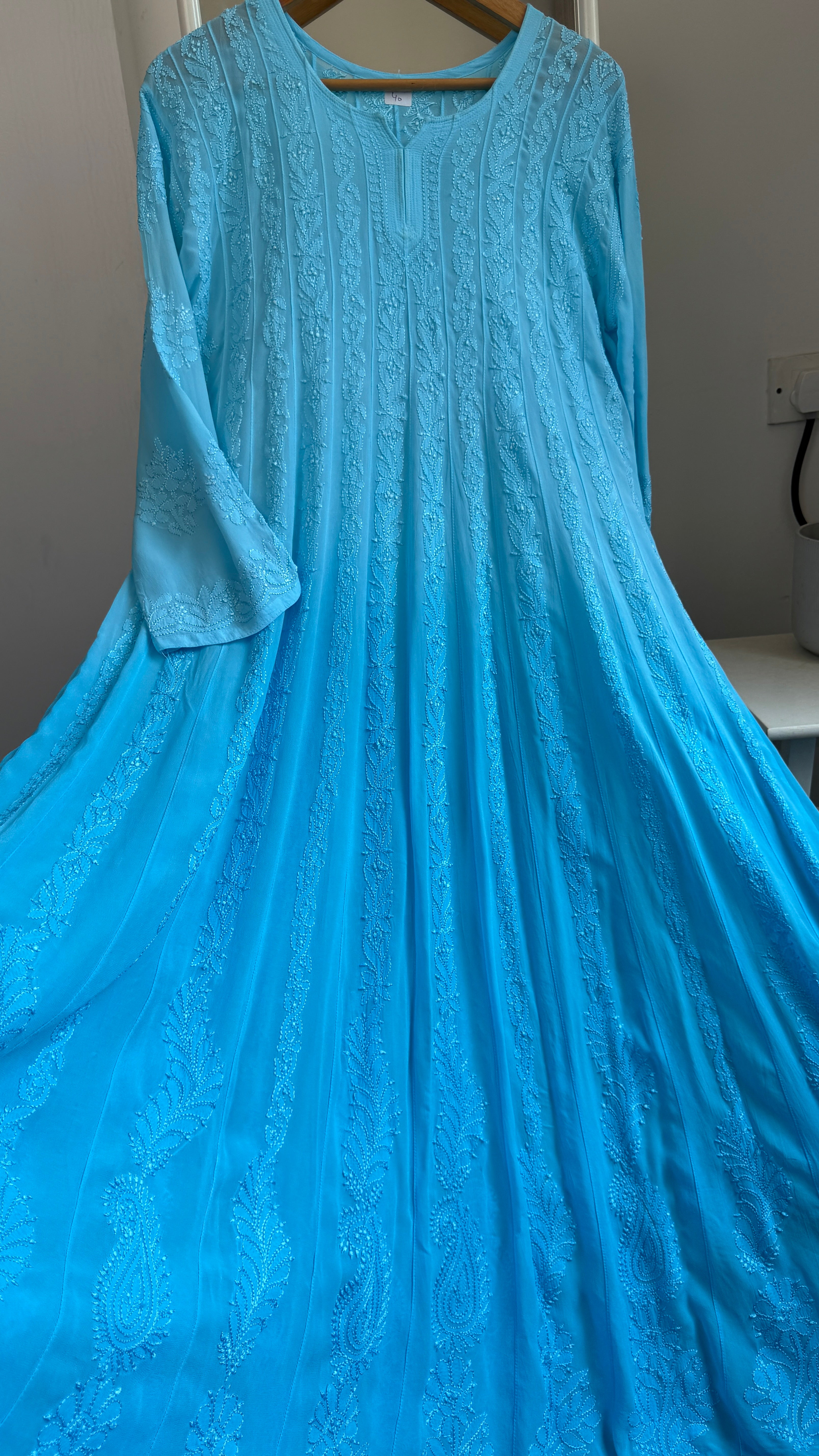 Viscose Chikankari Anarkali - Firozi Blue Ombre
