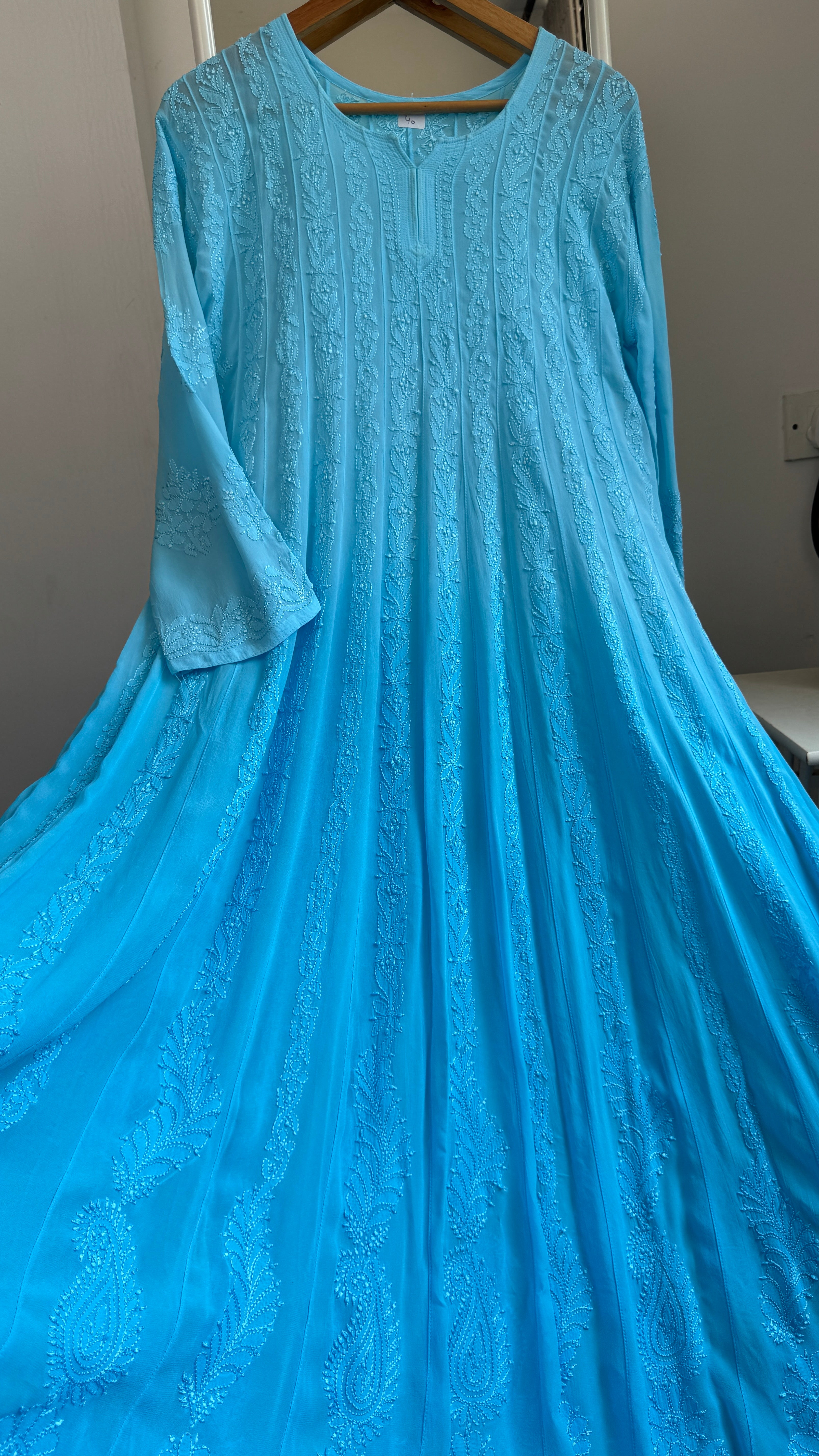 Viscose Chikankari Anarkali - Firozi Blue Ombre
