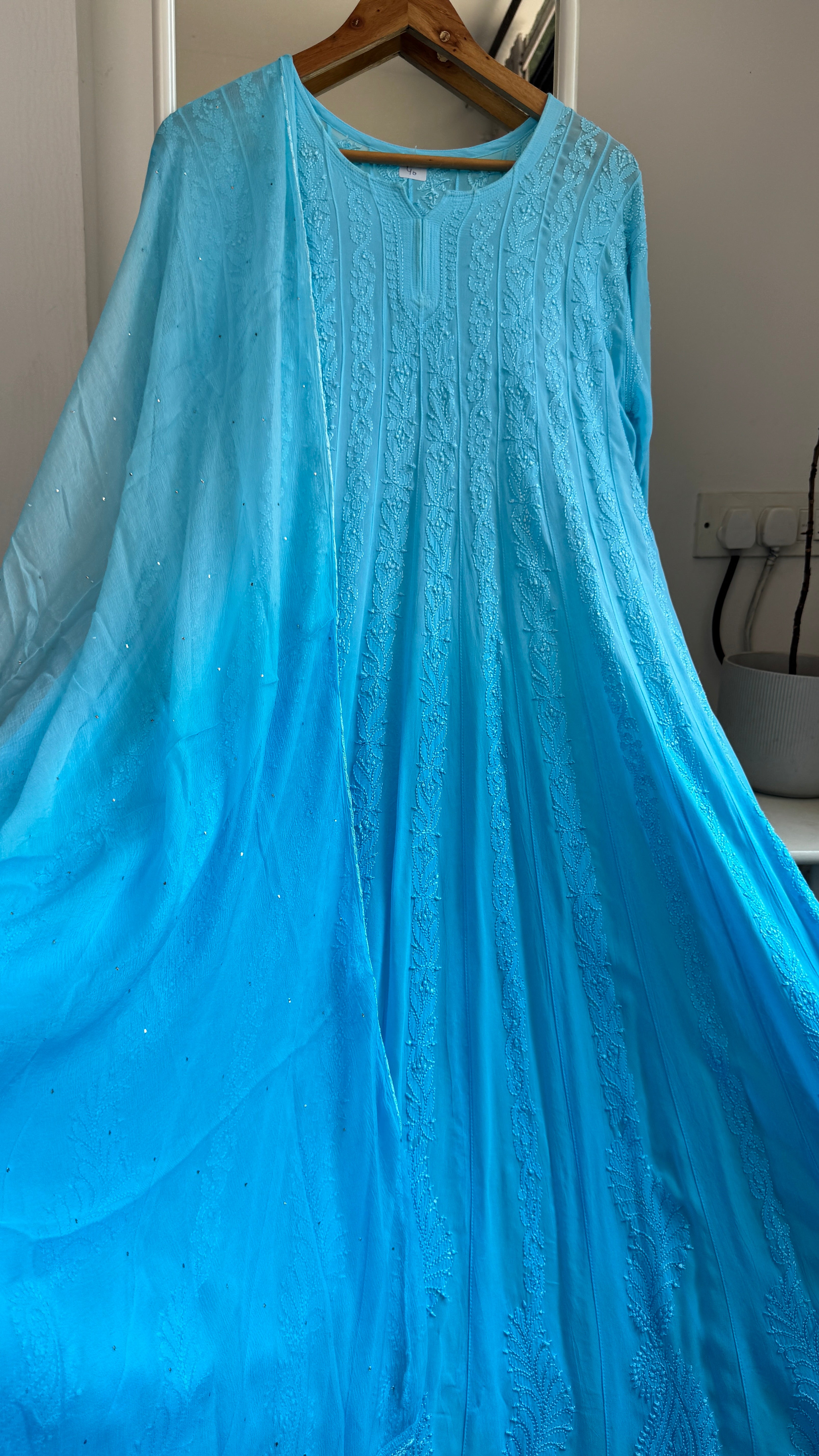 Viscose Chikankari Anarkali - Firozi Blue Ombre