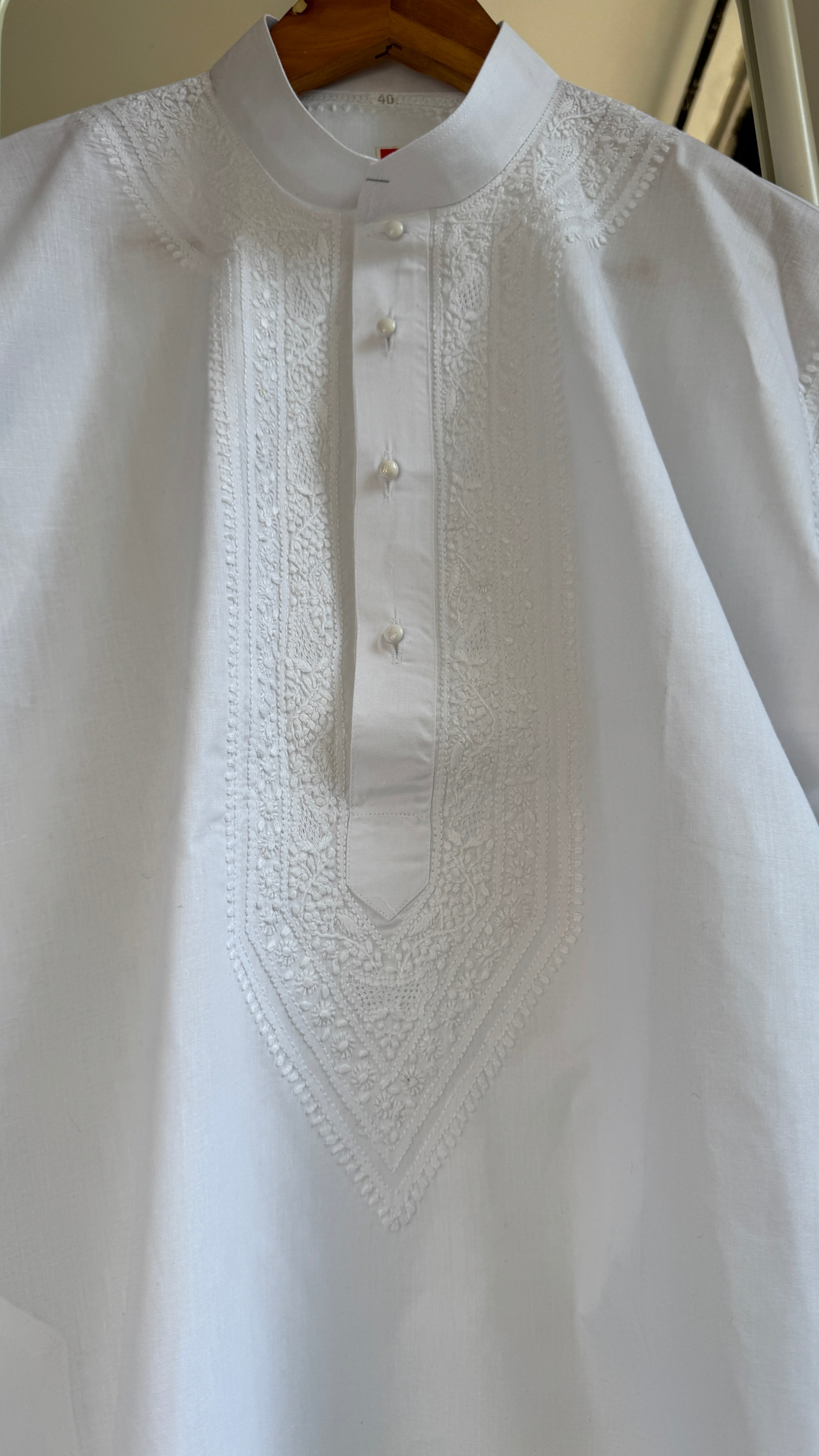 Cotton Chikankari Kurta -  White - Men's Collection