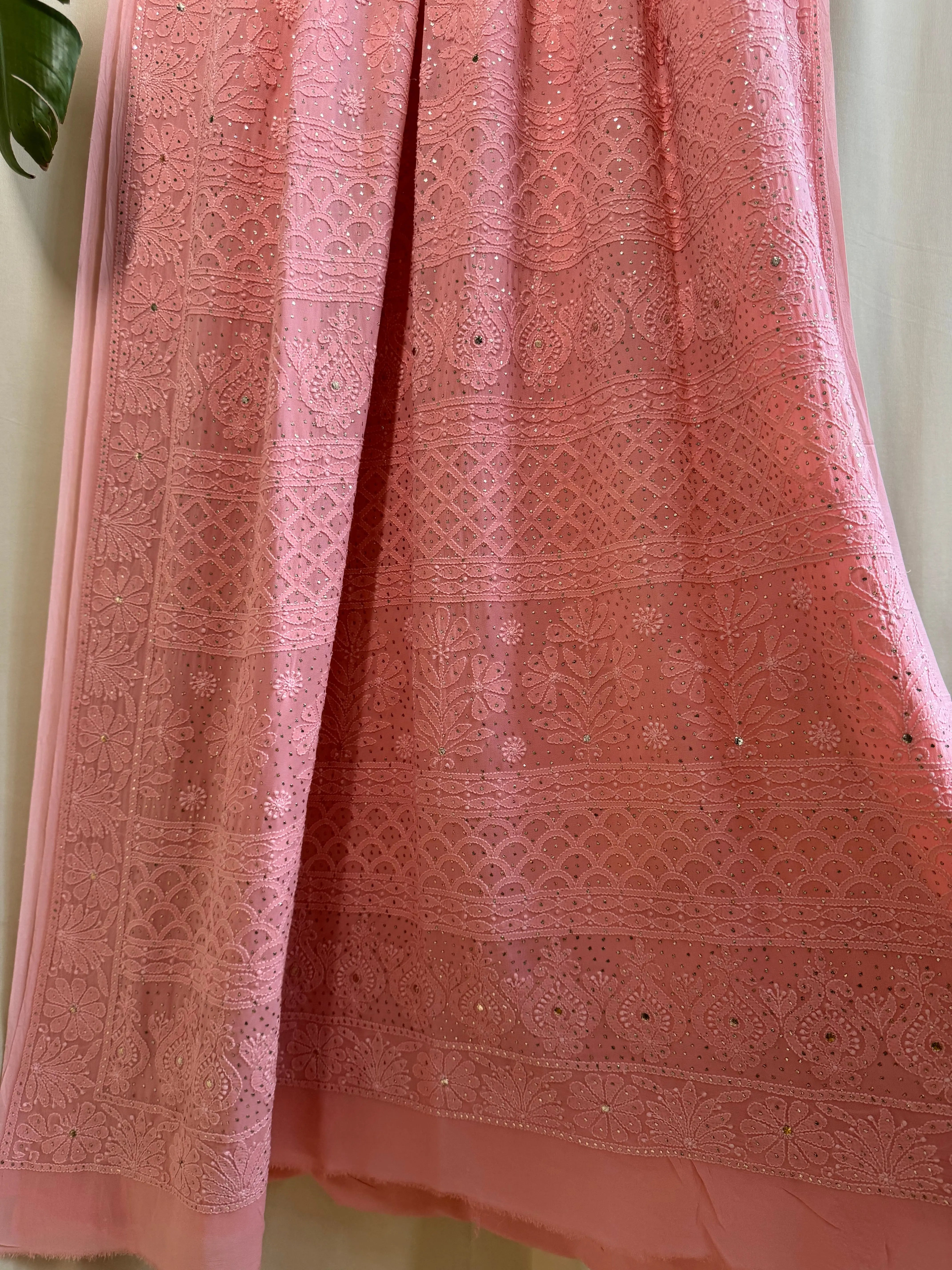 Viscose Peach Chikankari saree with Mukaish Work ARIAA CHIKANKARI 