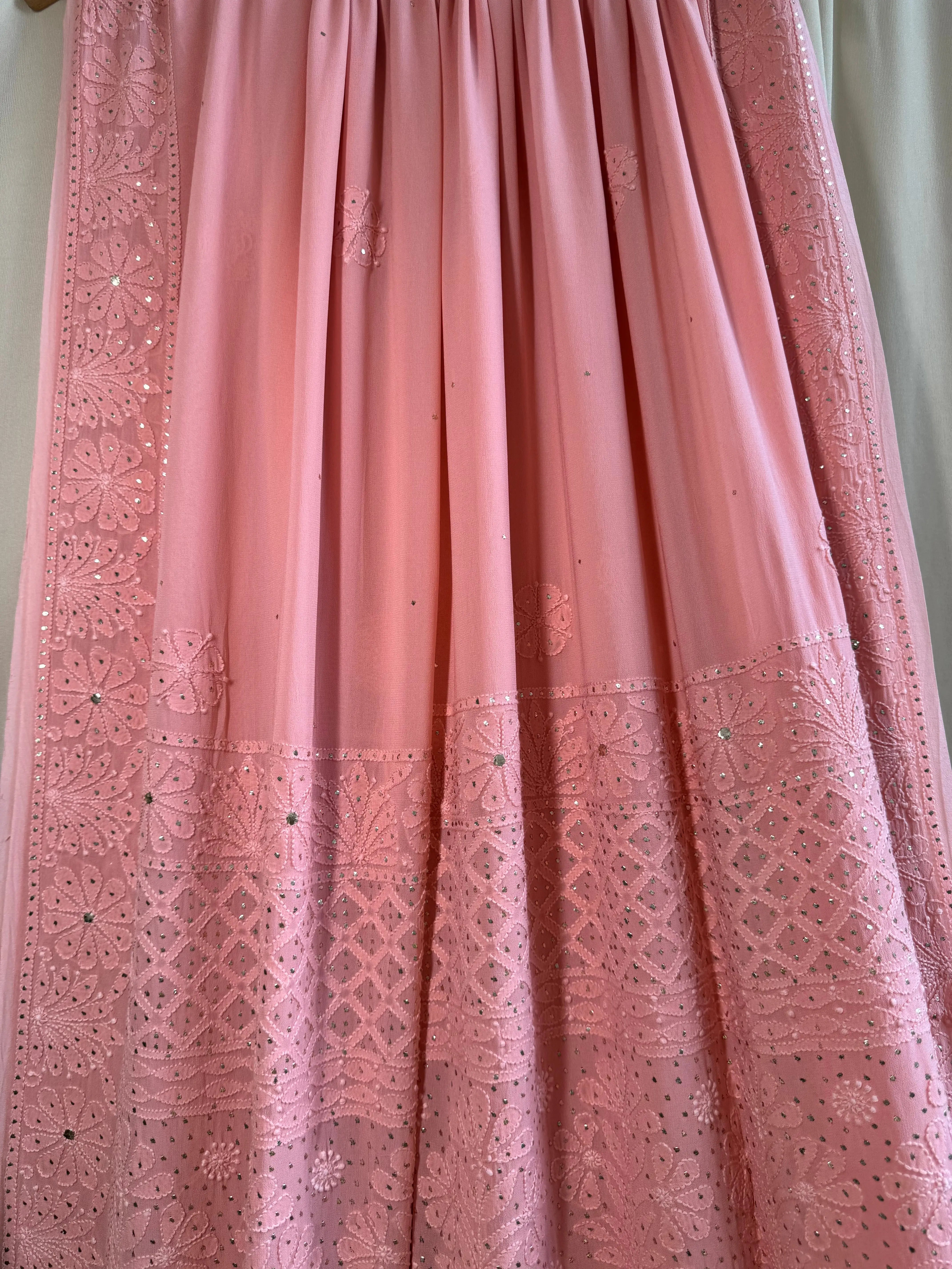 Viscose Peach Chikankari saree with Mukaish Work ARIAA CHIKANKARI 