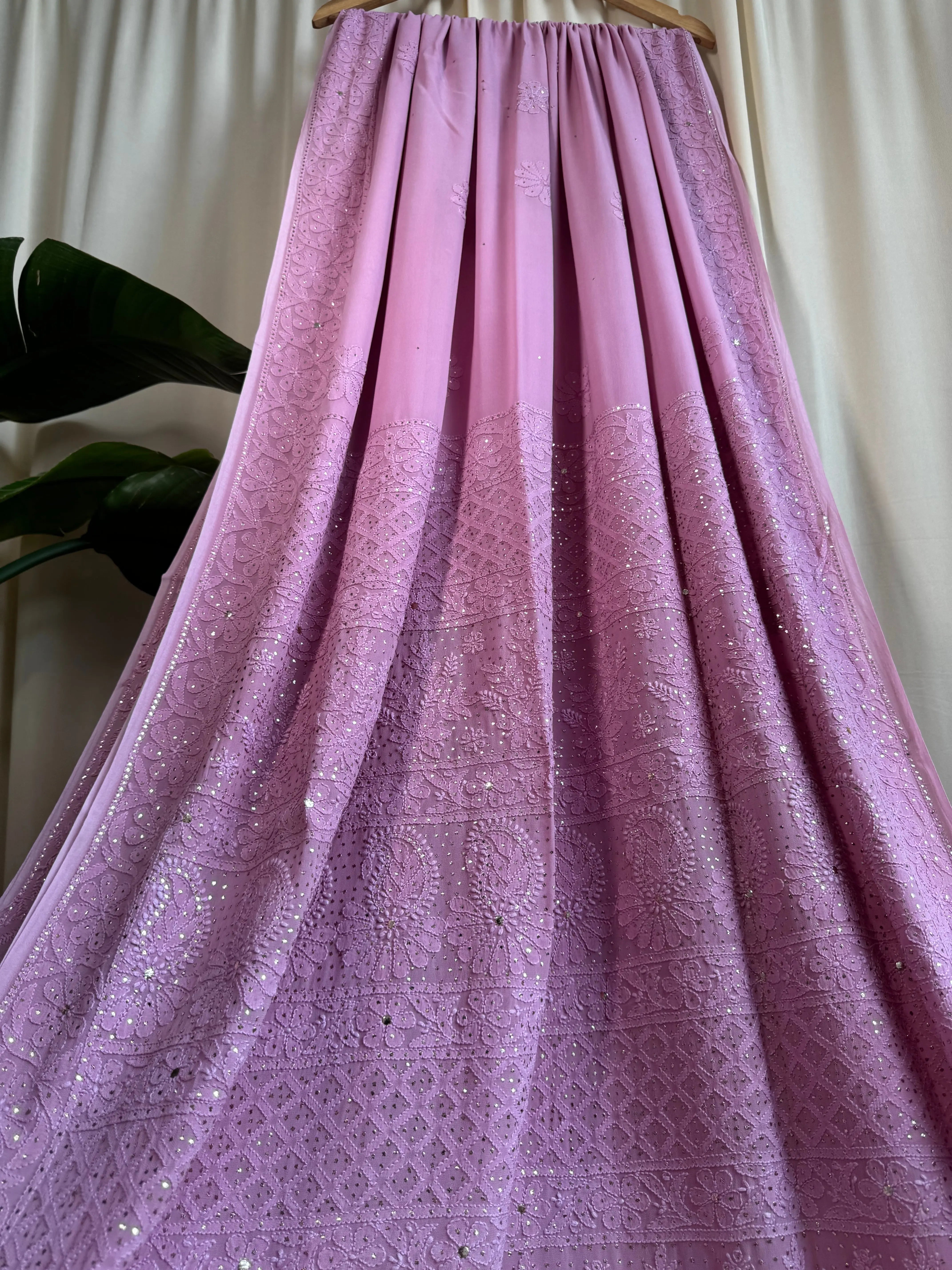 Viscose Lilac Chikankari saree with Mukaish Work ARIAA CHIKANKARI 