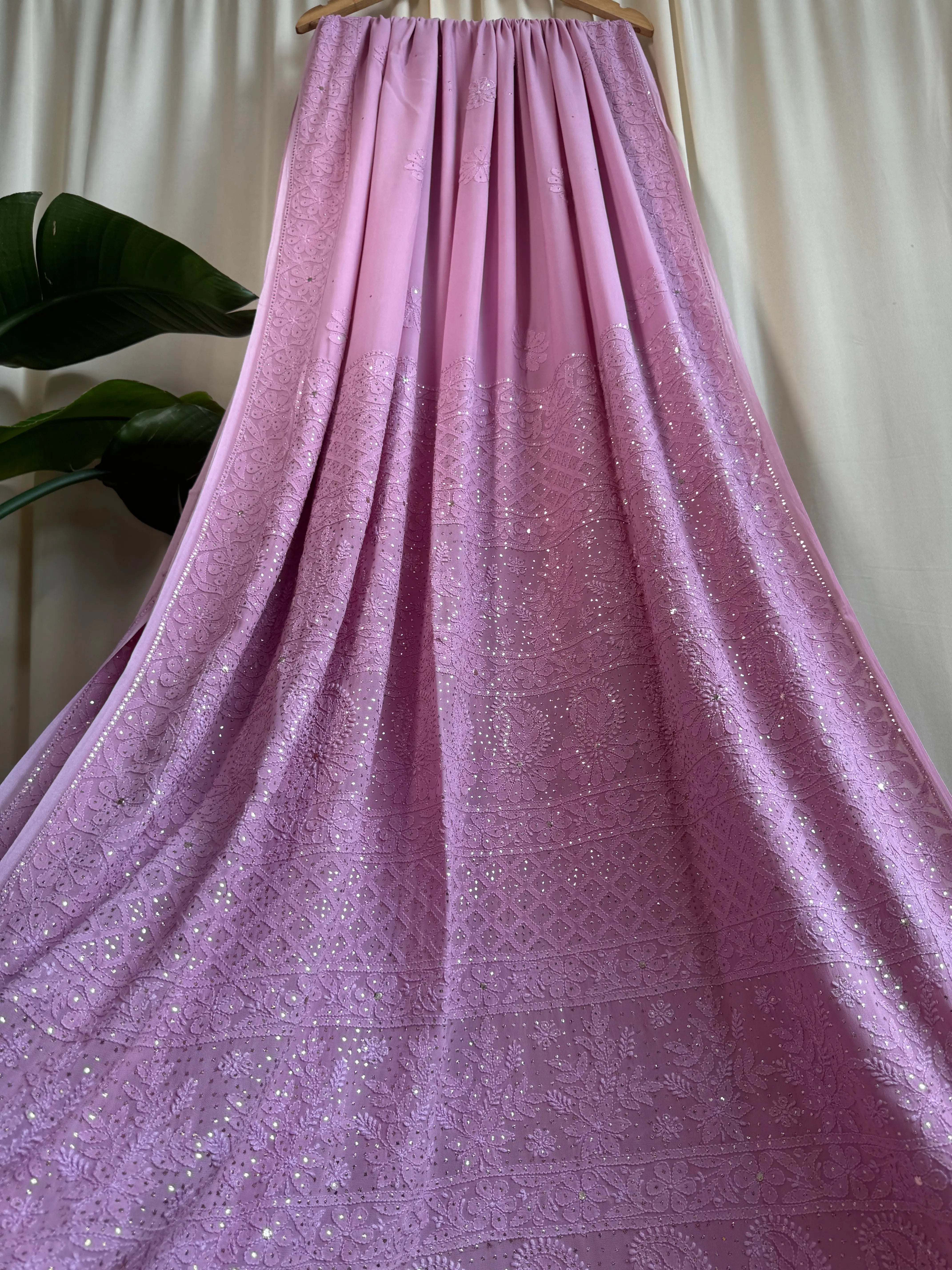 Viscose Lilac Chikankari saree with Mukaish Work ARIAA CHIKANKARI 