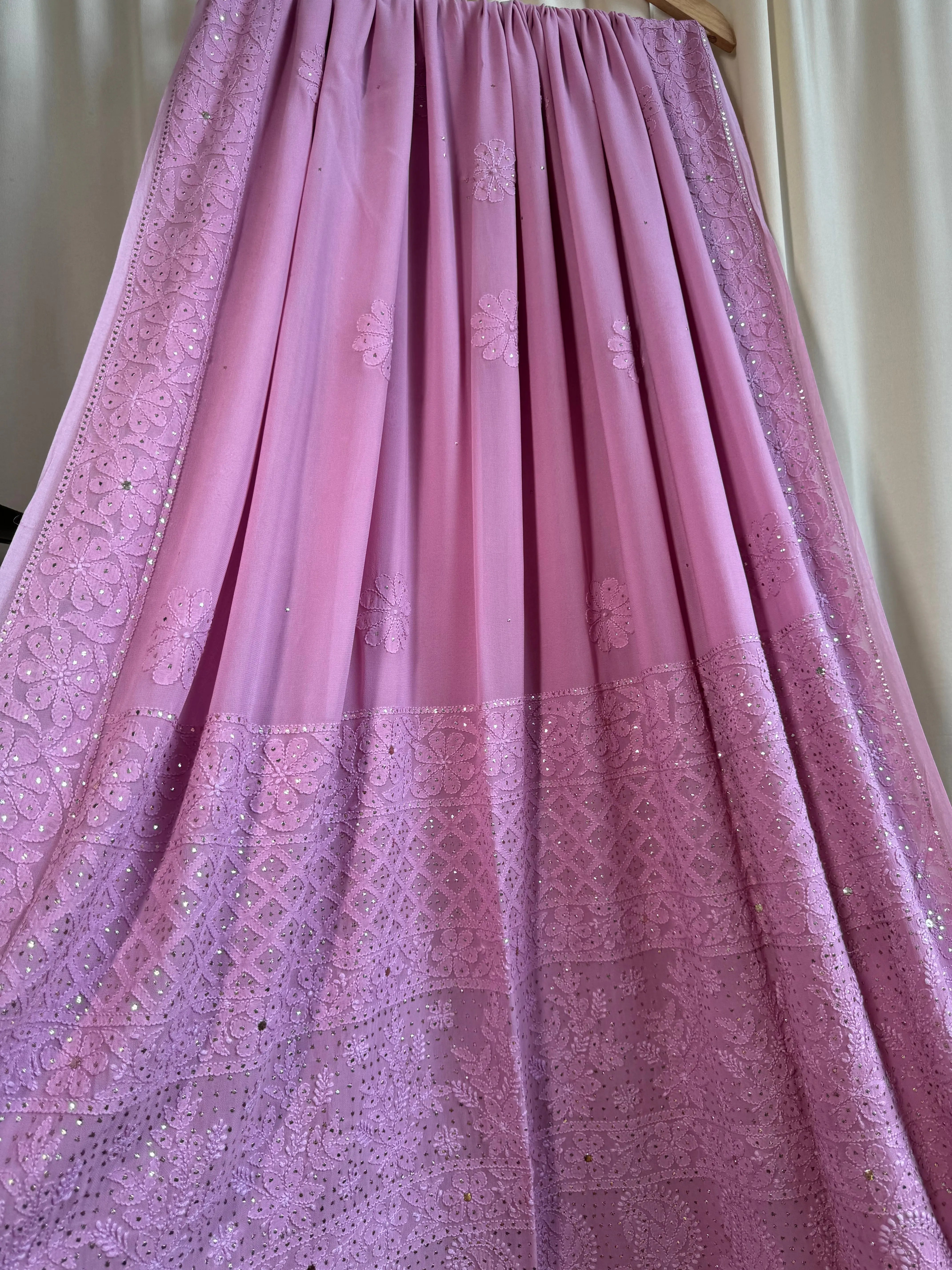 Viscose Lilac Chikankari saree with Mukaish Work ARIAA CHIKANKARI 