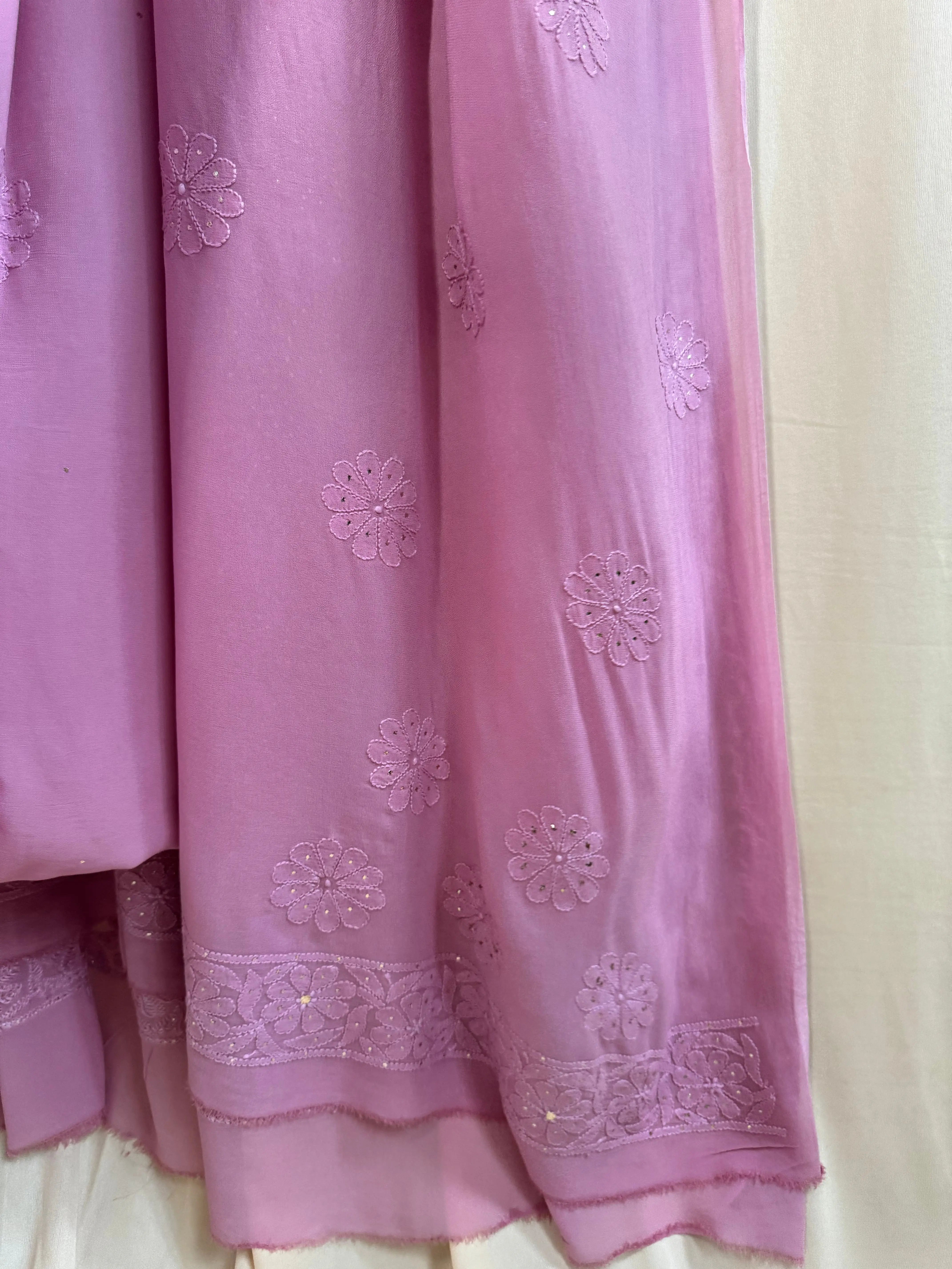 Viscose Lilac Chikankari saree with Mukaish Work ARIAA CHIKANKARI 