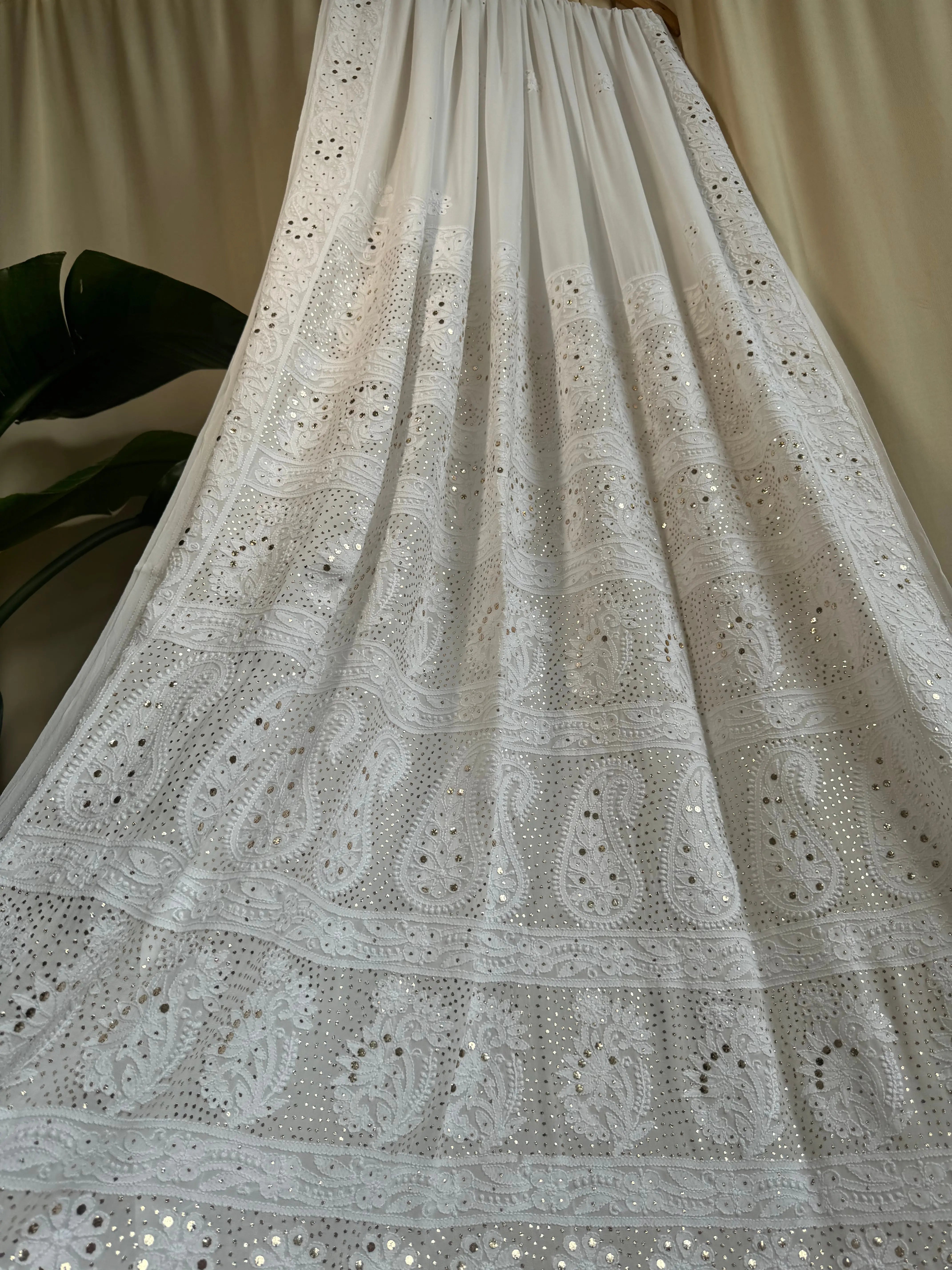 Viscose White Chikankari saree with Mukaish Work ARIAA CHIKANKARI 