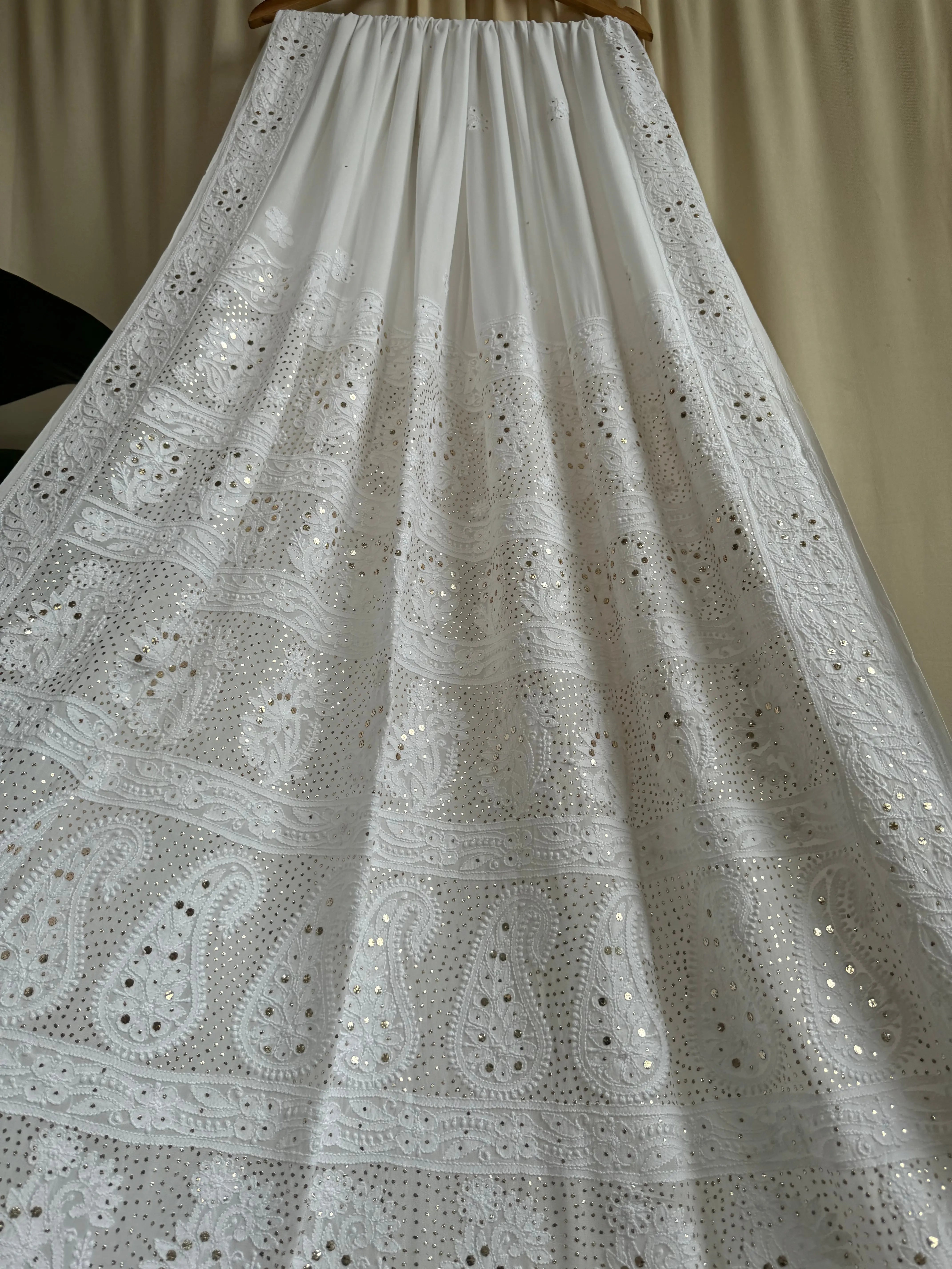 Viscose White Chikankari saree with Mukaish Work ARIAA CHIKANKARI 