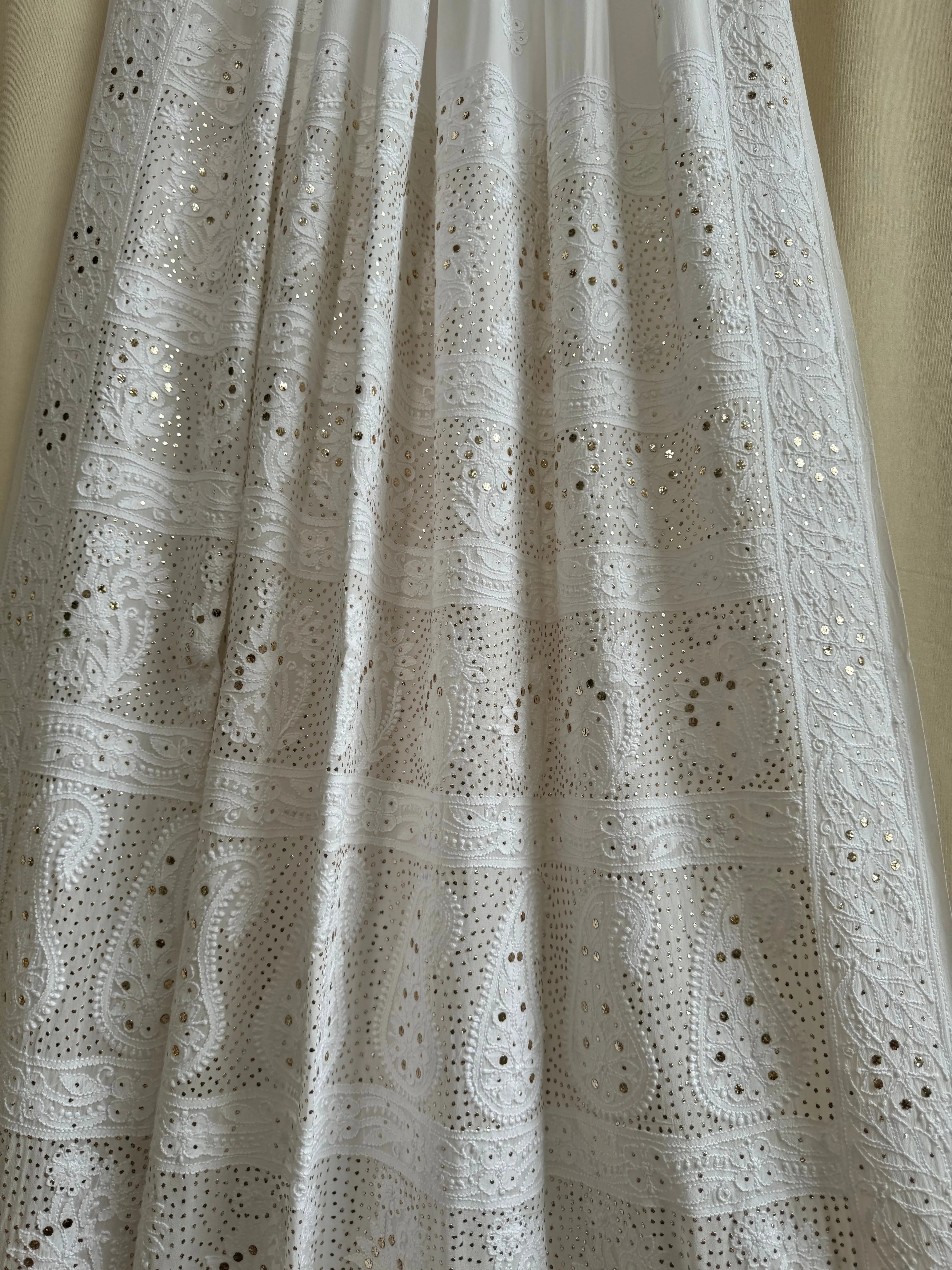 Viscose White Chikankari saree with Mukaish Work ARIAA CHIKANKARI 