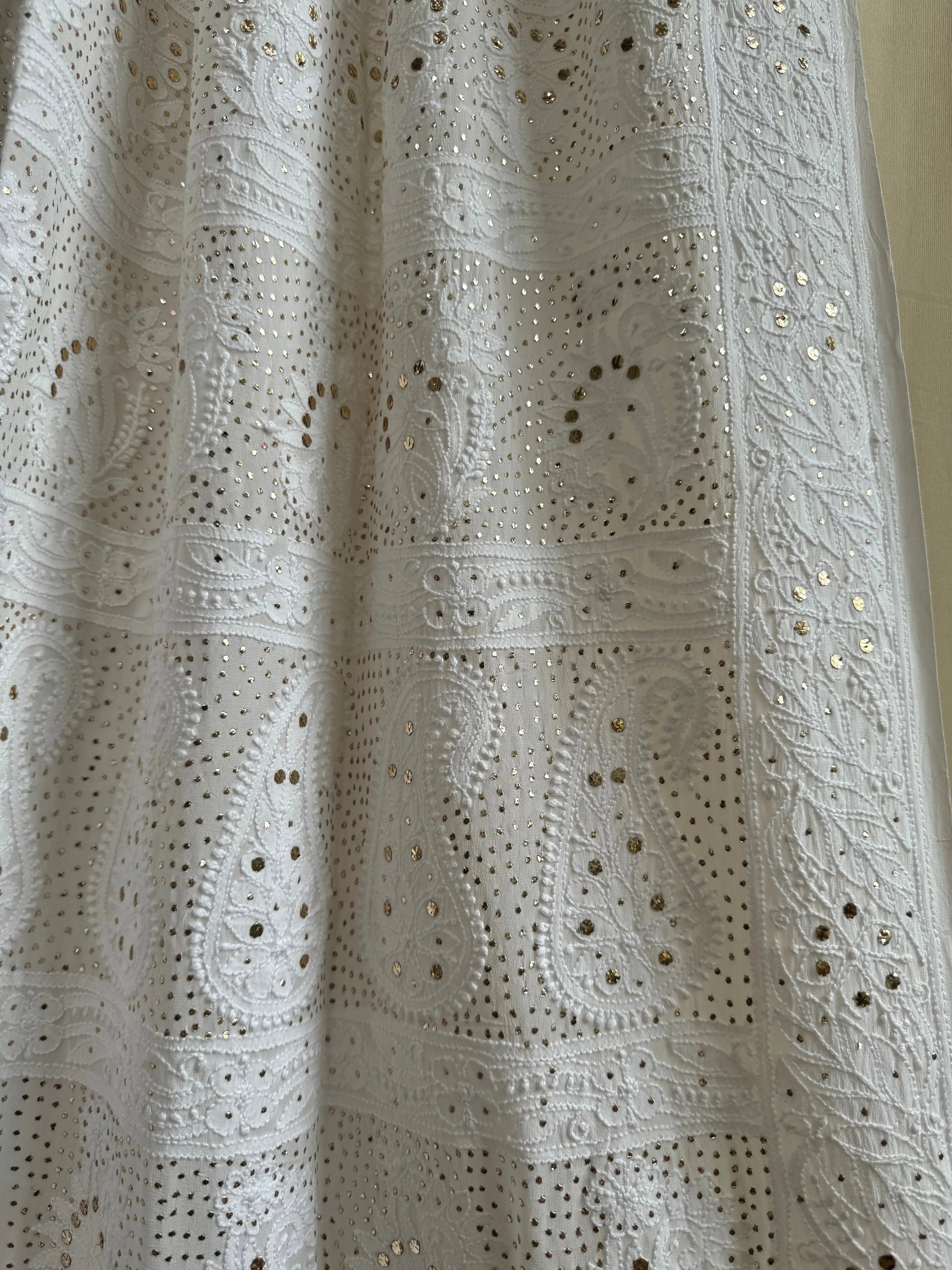 Viscose White Chikankari saree with Mukaish Work ARIAA CHIKANKARI 