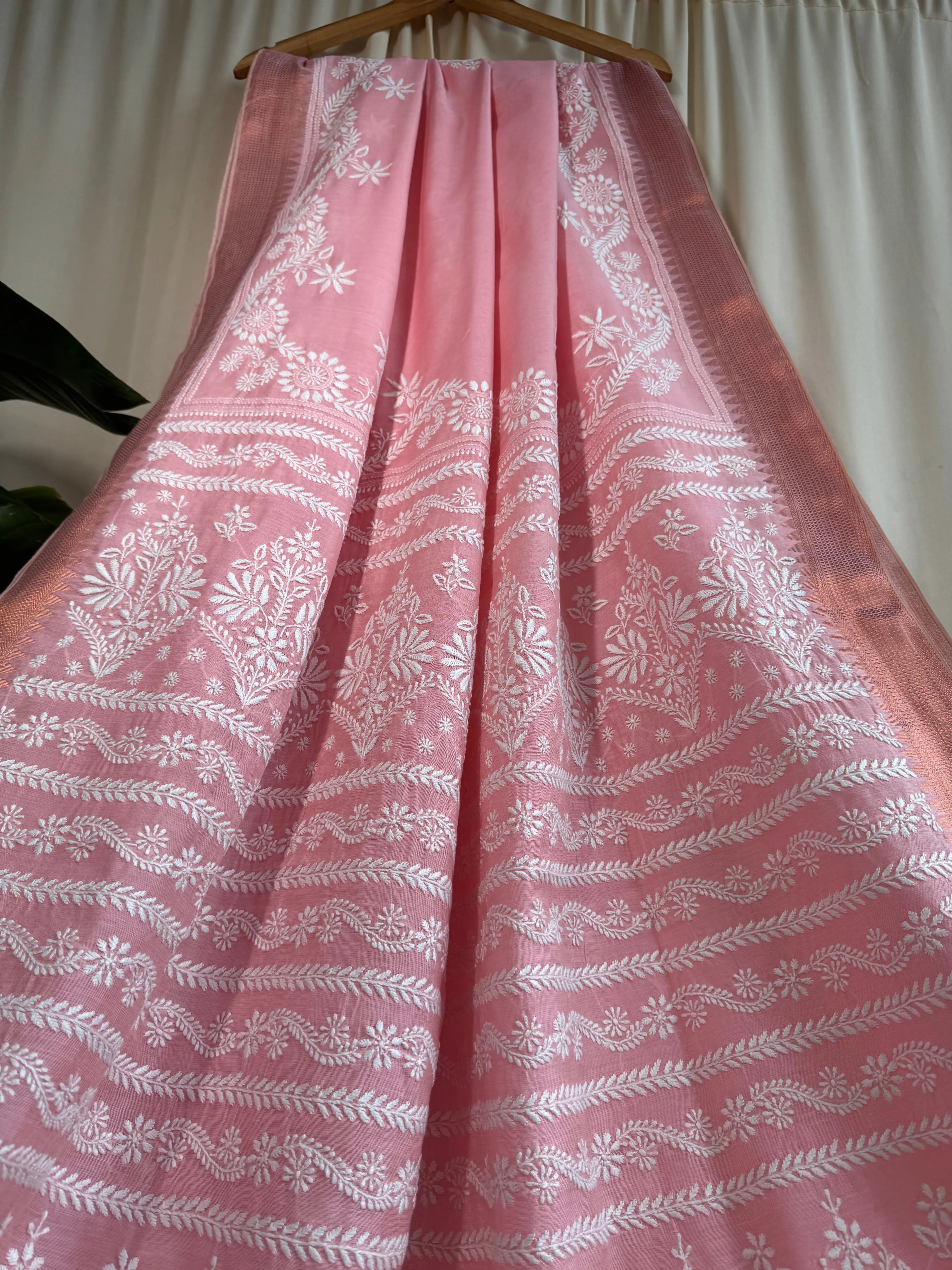 Chanderi Chikankari saree in Pink ARIAA CHIKANKARI 