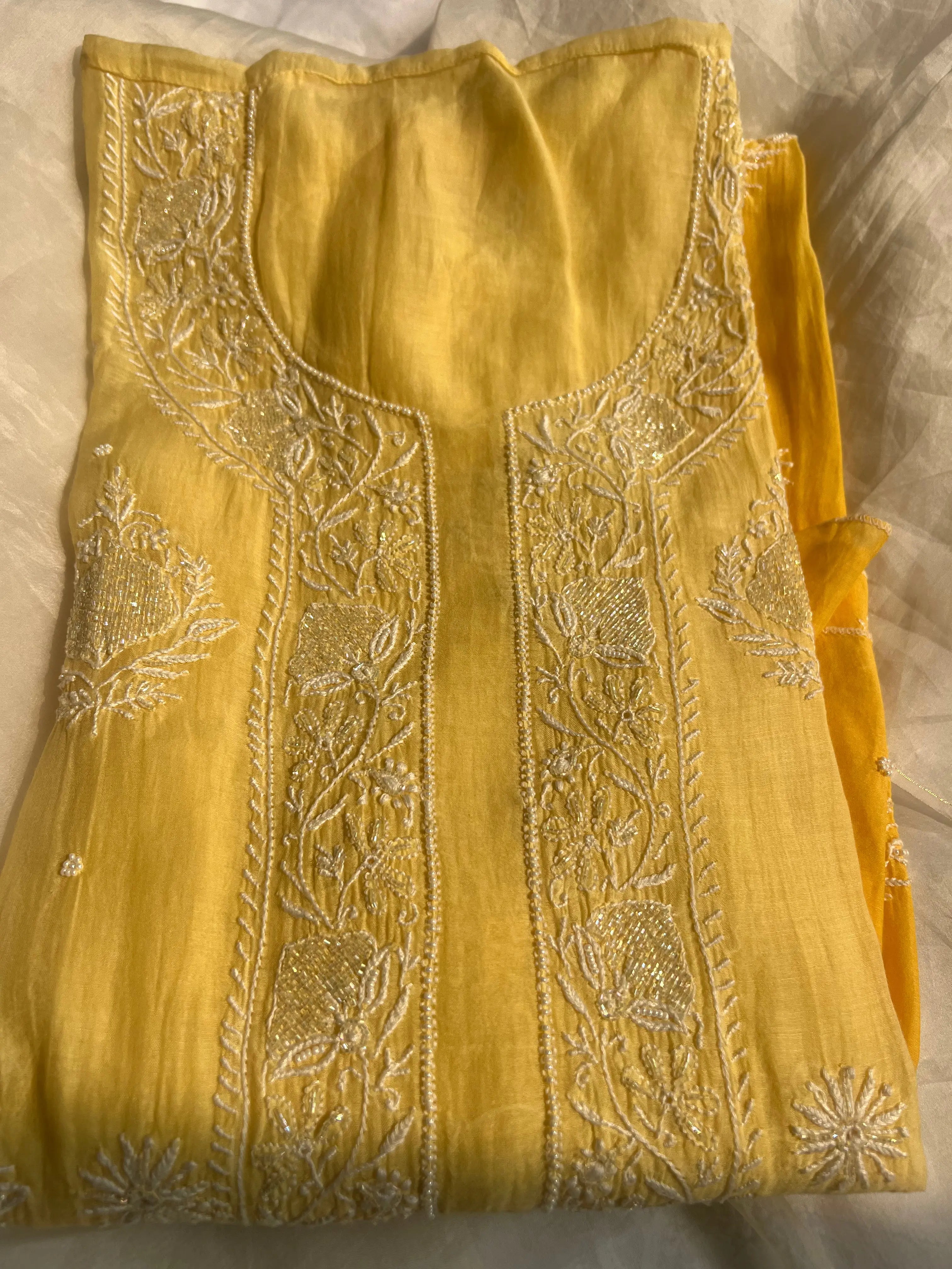 Mul Chanderi Chikankari Anarkali - Yellow ARIAA CHIKANKARI 