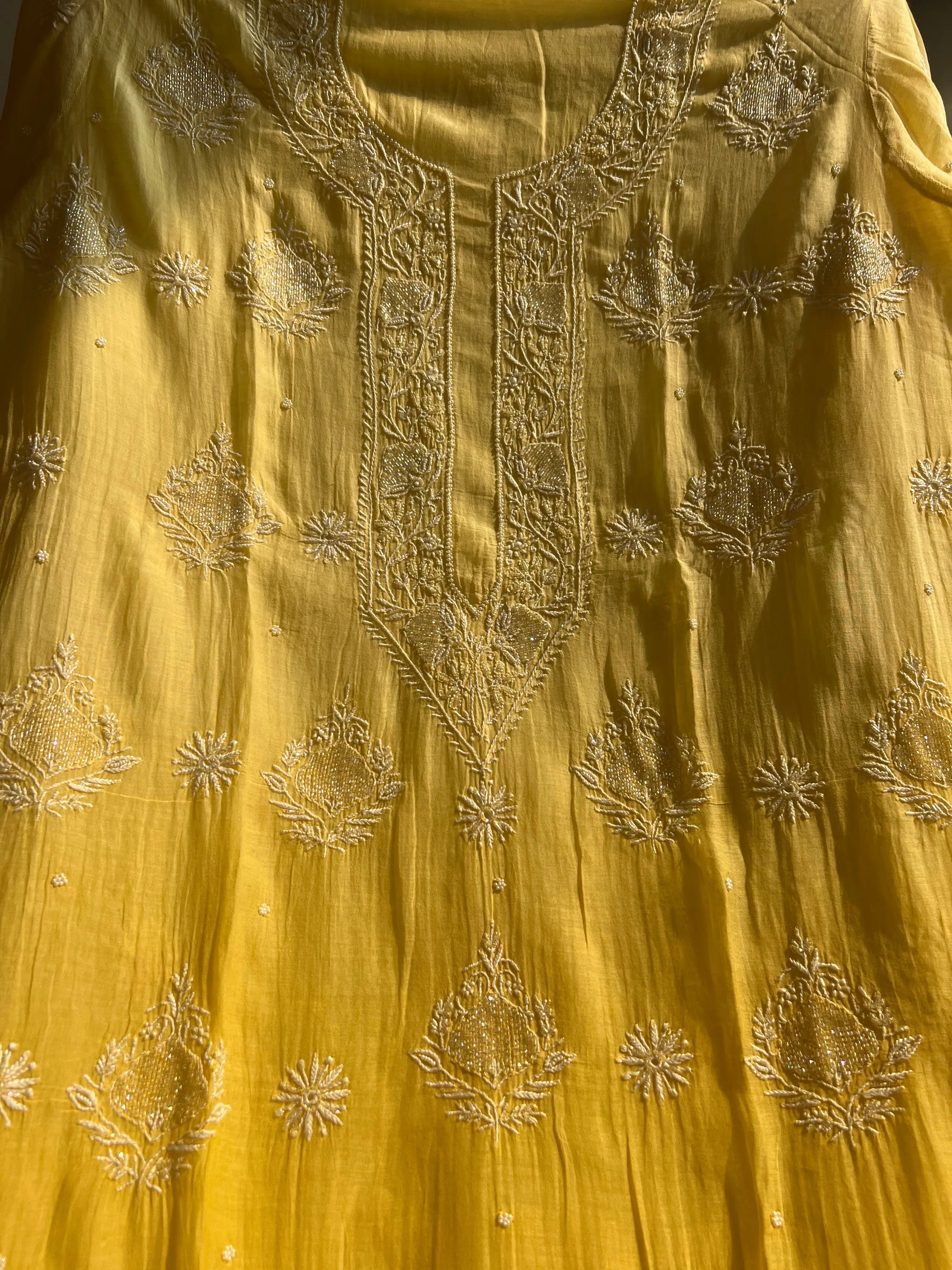 Mul Chanderi Chikankari Anarkali - Yellow ARIAA CHIKANKARI 