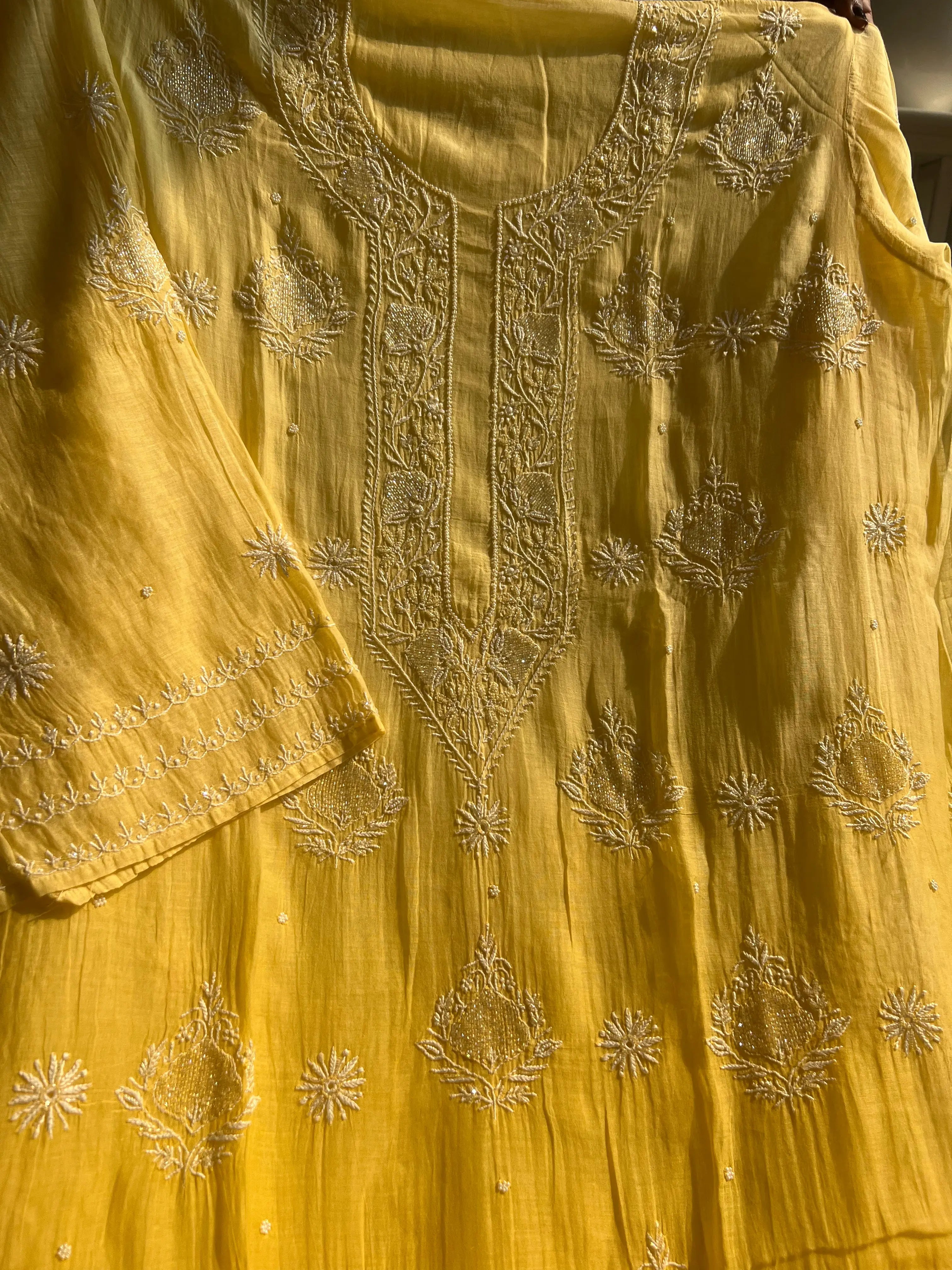 Mul Chanderi Chikankari Anarkali - Yellow ARIAA CHIKANKARI 