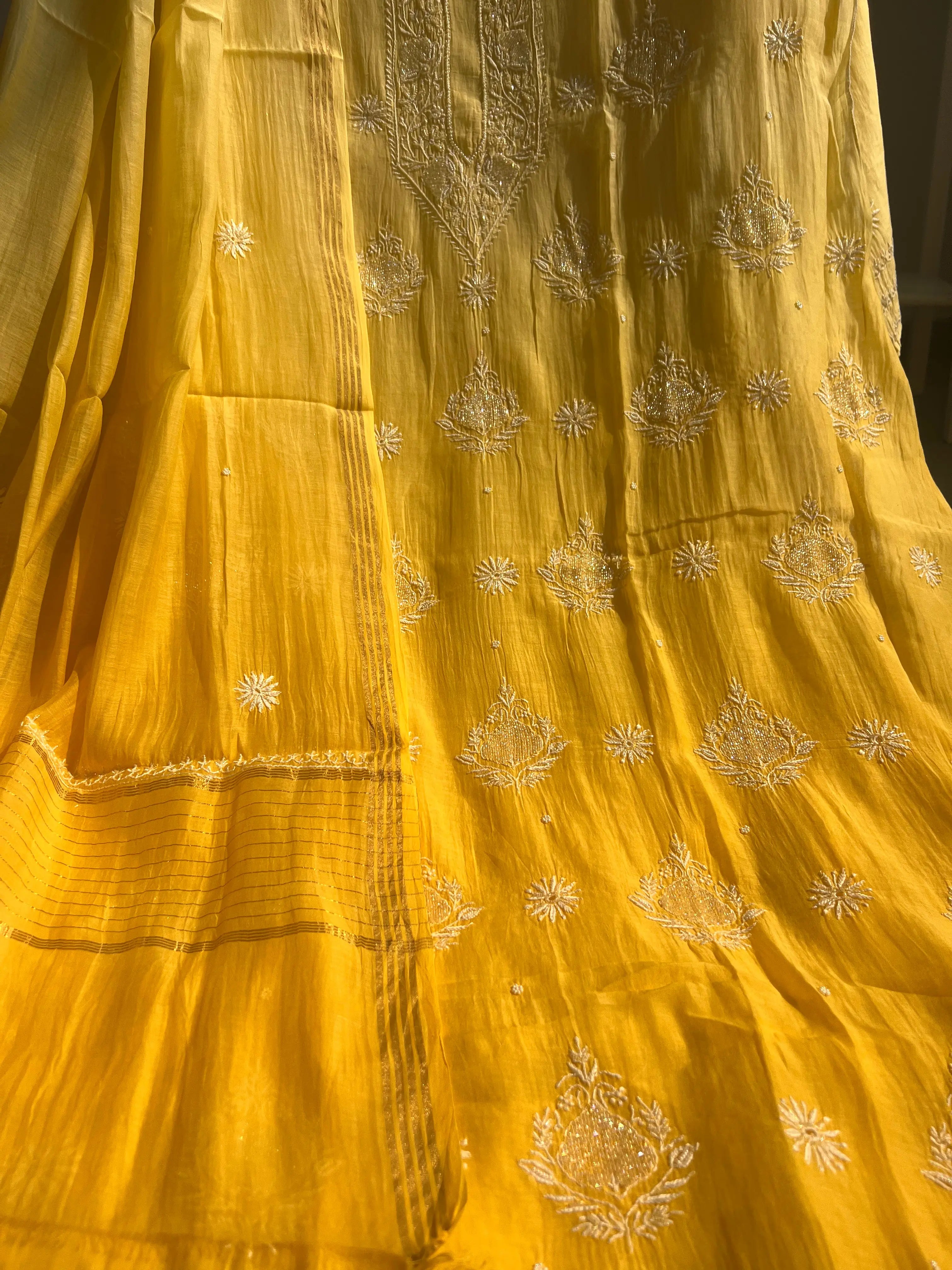 Mul Chanderi Chikankari Anarkali - Yellow ARIAA CHIKANKARI 