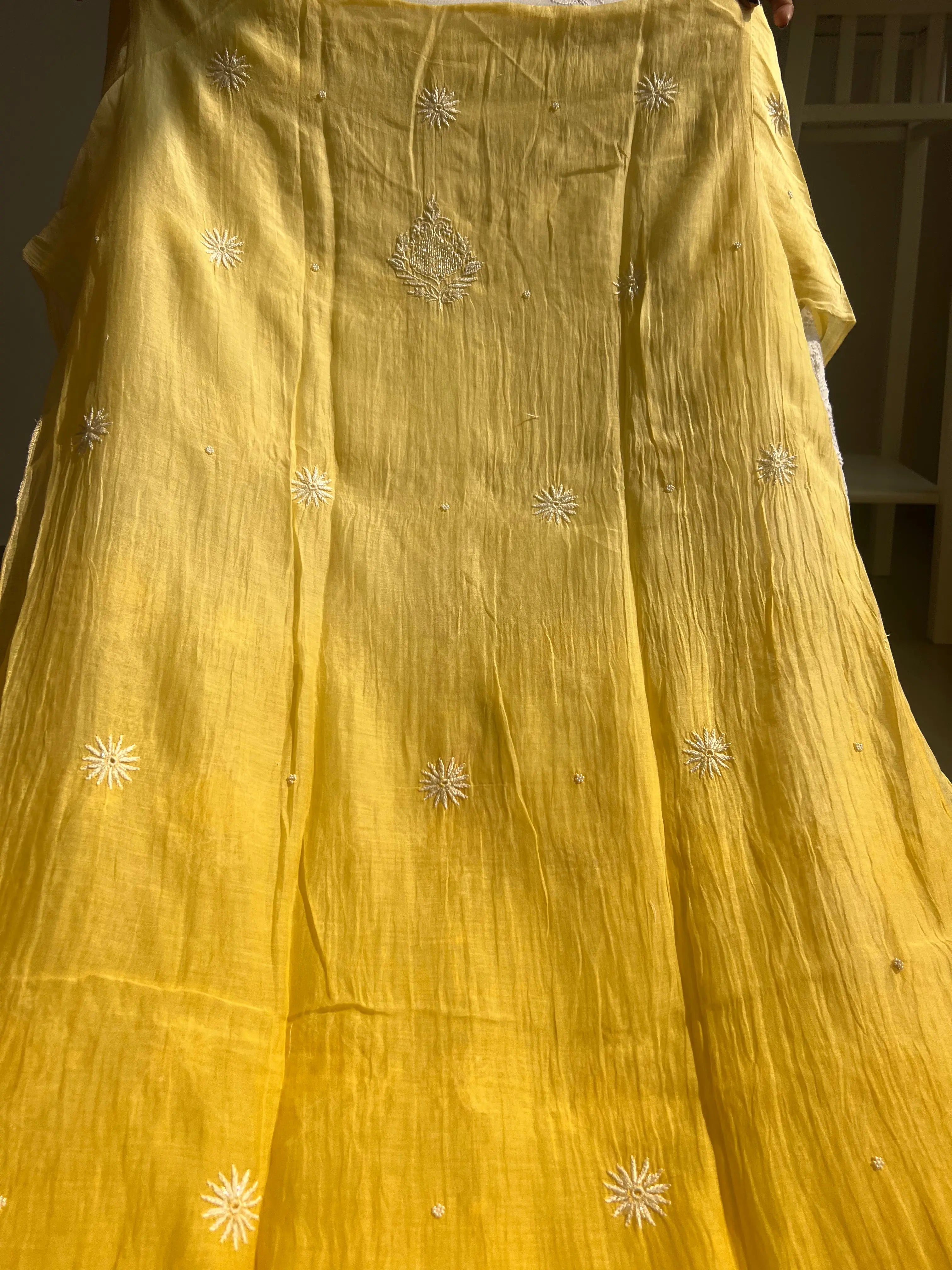 Mul Chanderi Chikankari Anarkali - Yellow ARIAA CHIKANKARI 