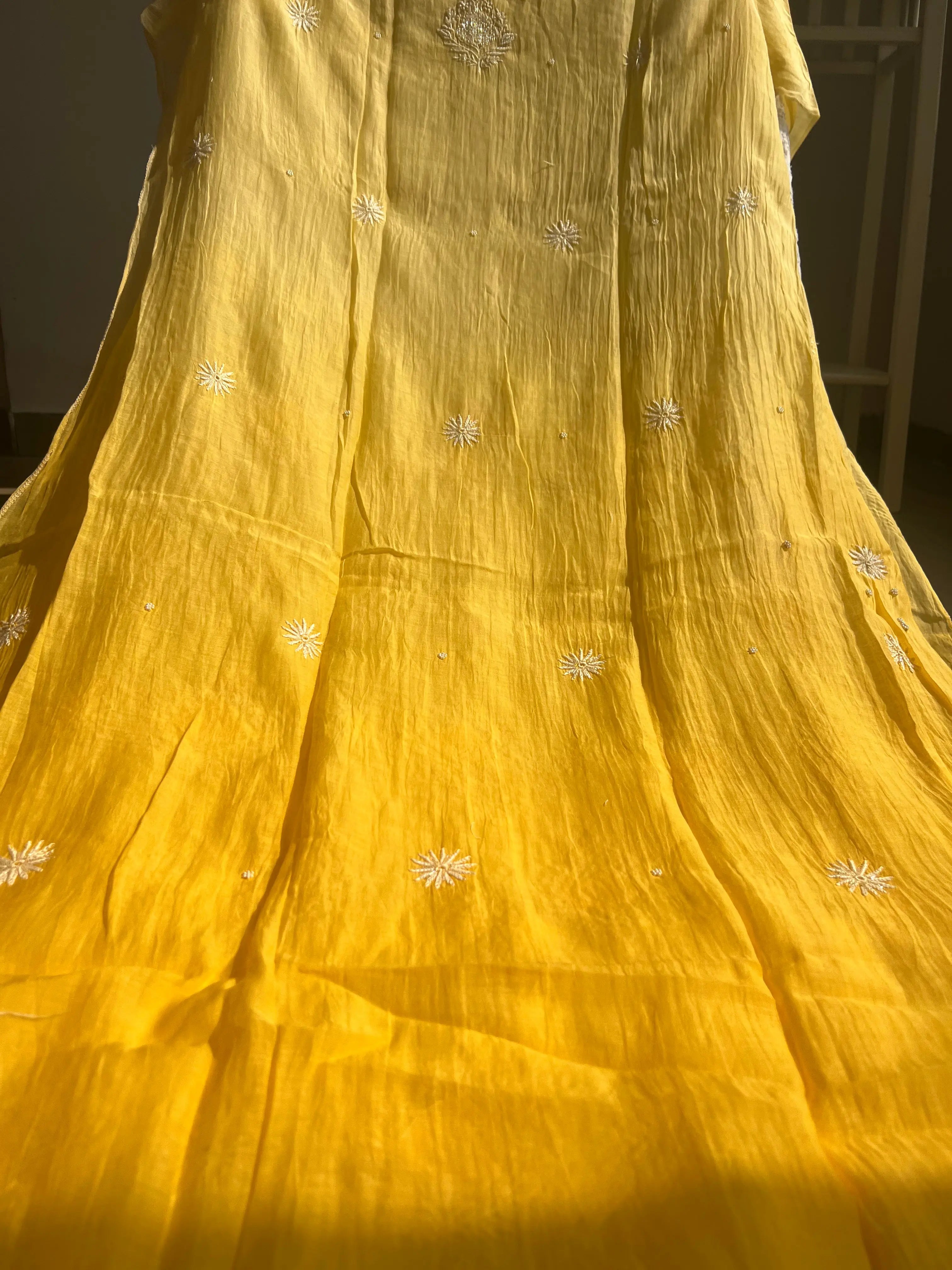 Mul Chanderi Chikankari Anarkali - Yellow ARIAA CHIKANKARI 