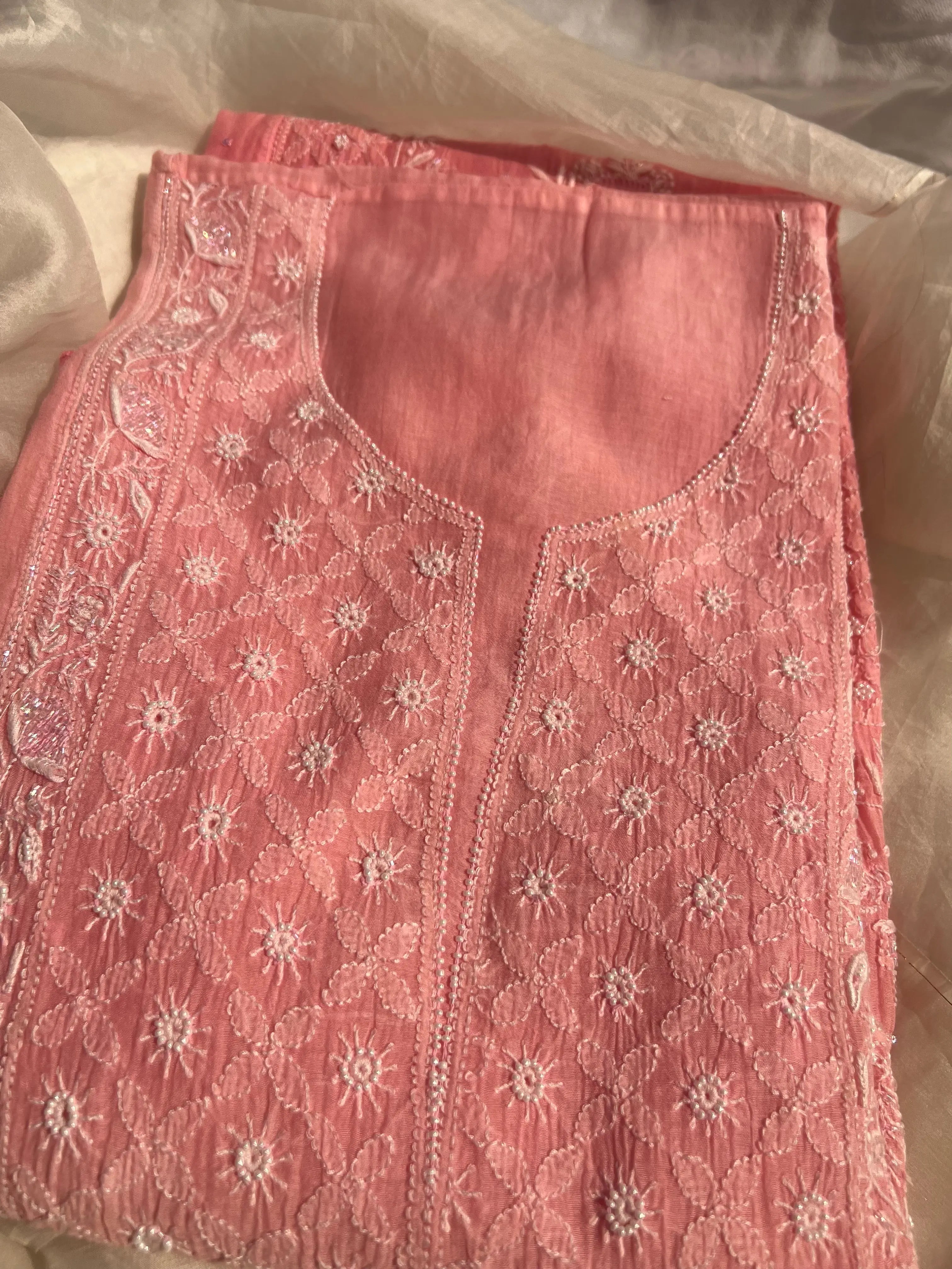 Mul Chanderi Chikankari Anarkali - Pink Ombre ARIAA CHIKANKARI 