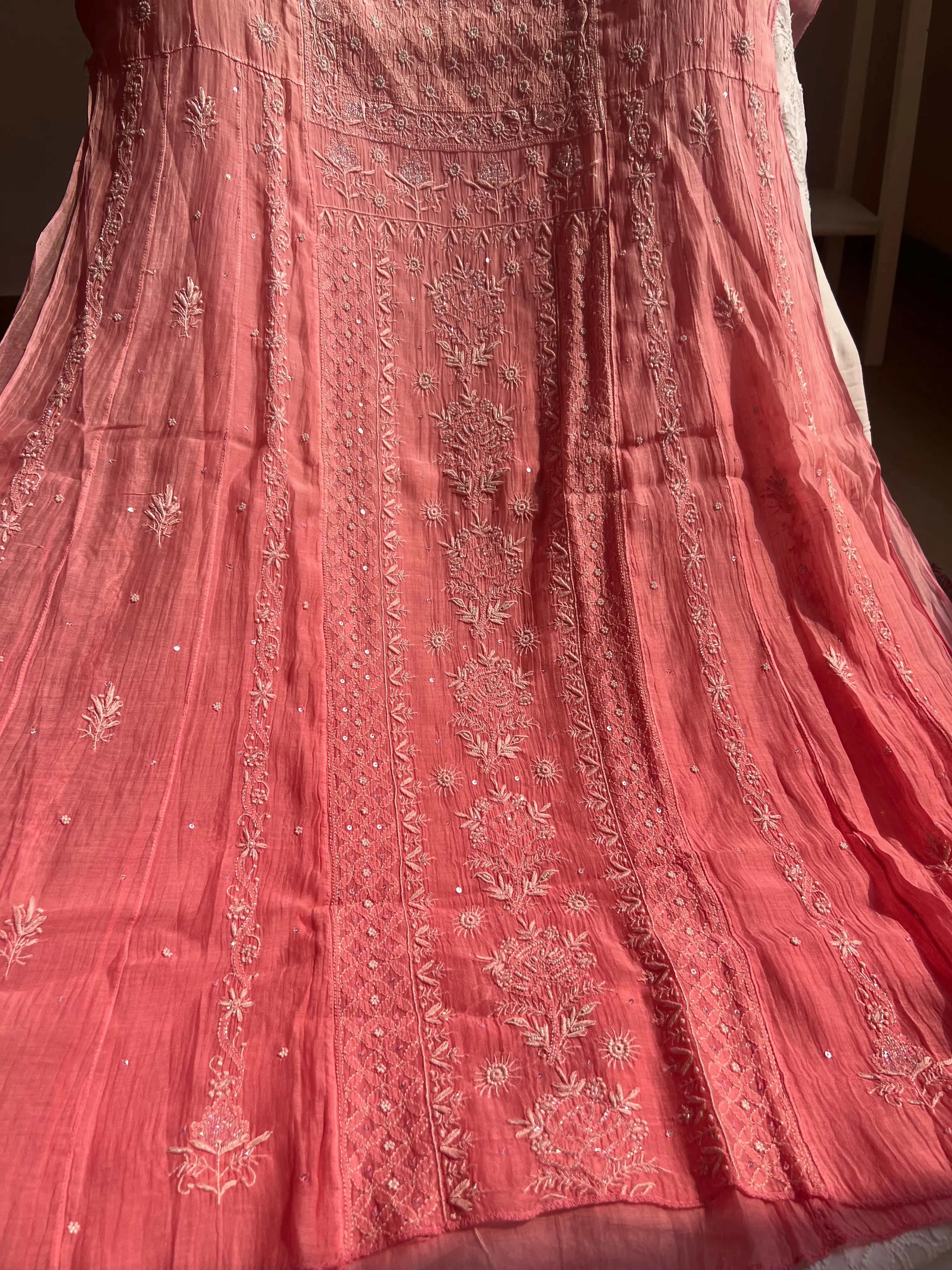 Mul Chanderi Chikankari Anarkali - Pink Ombre ARIAA CHIKANKARI 