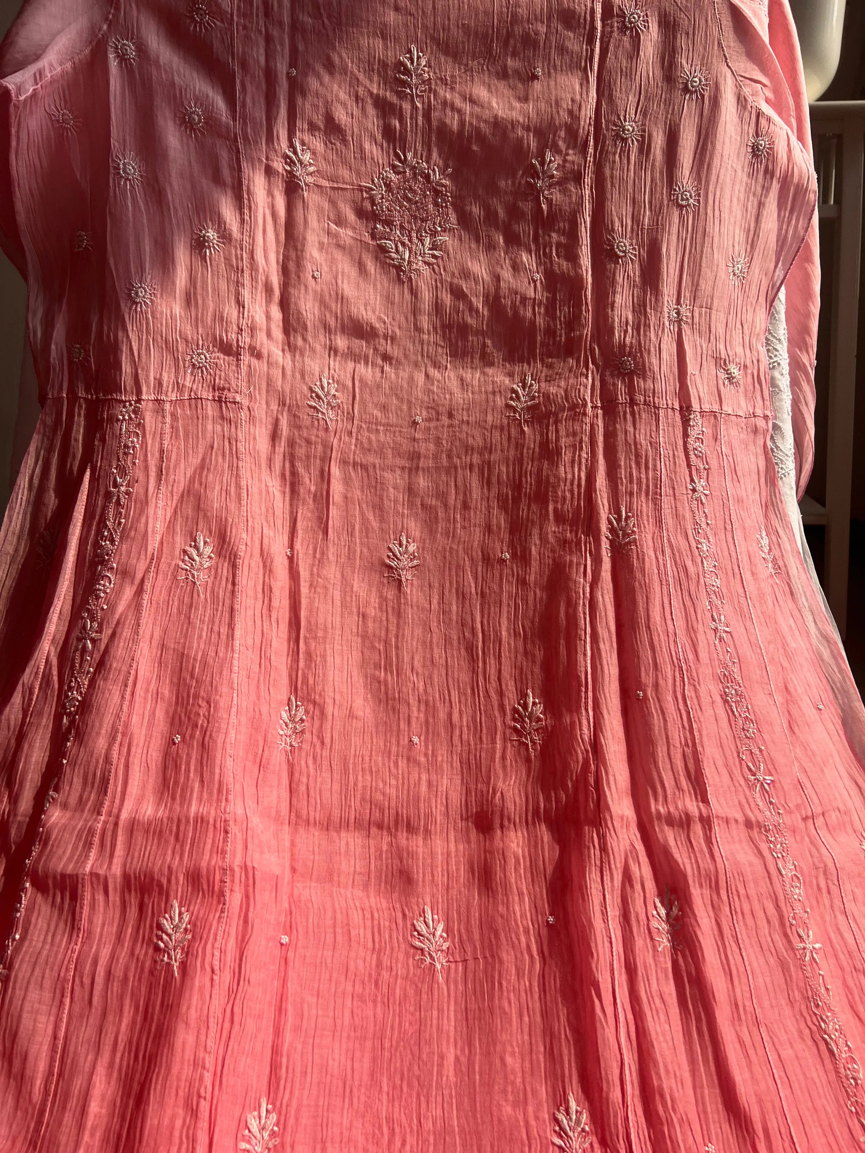 Mul Chanderi Chikankari Anarkali - Pink Ombre ARIAA CHIKANKARI 