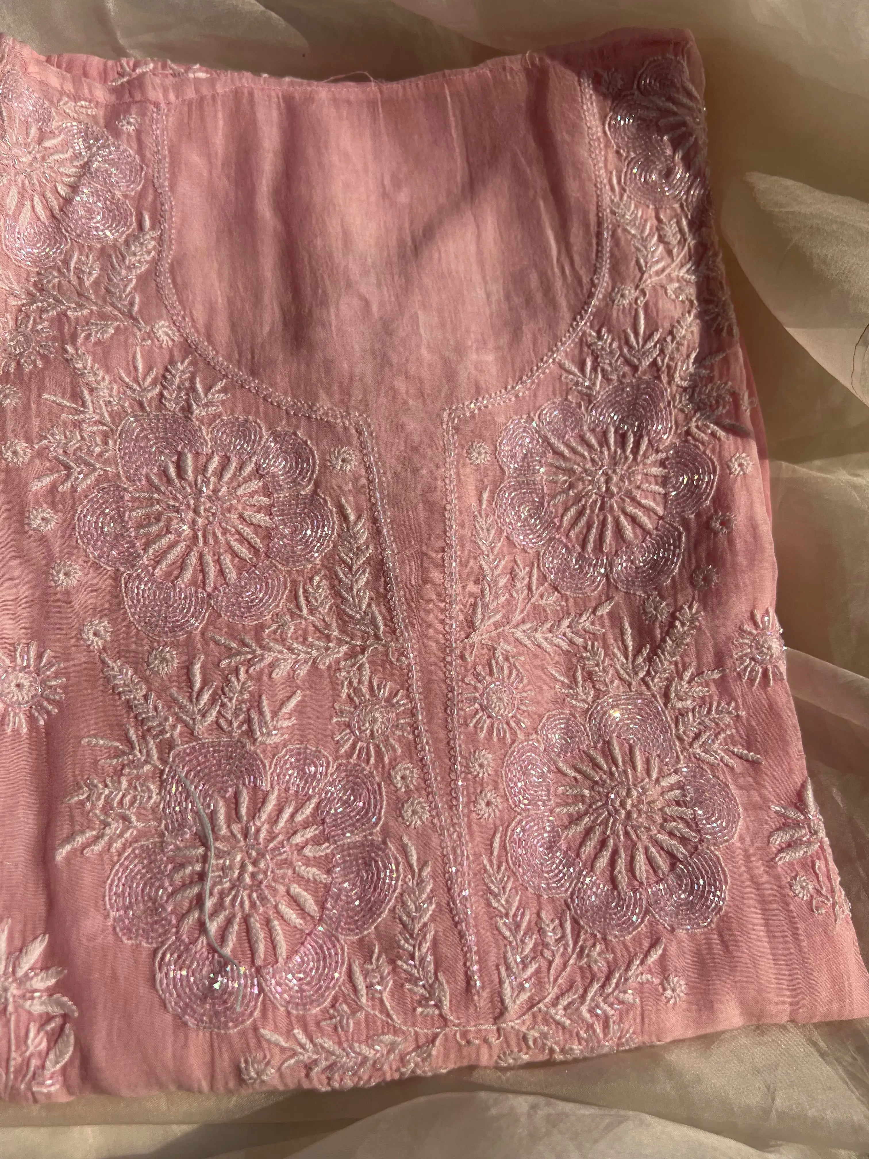 Mul Chanderi Chikankari Anarkali - Pink Ombre ARIAA CHIKANKARI 