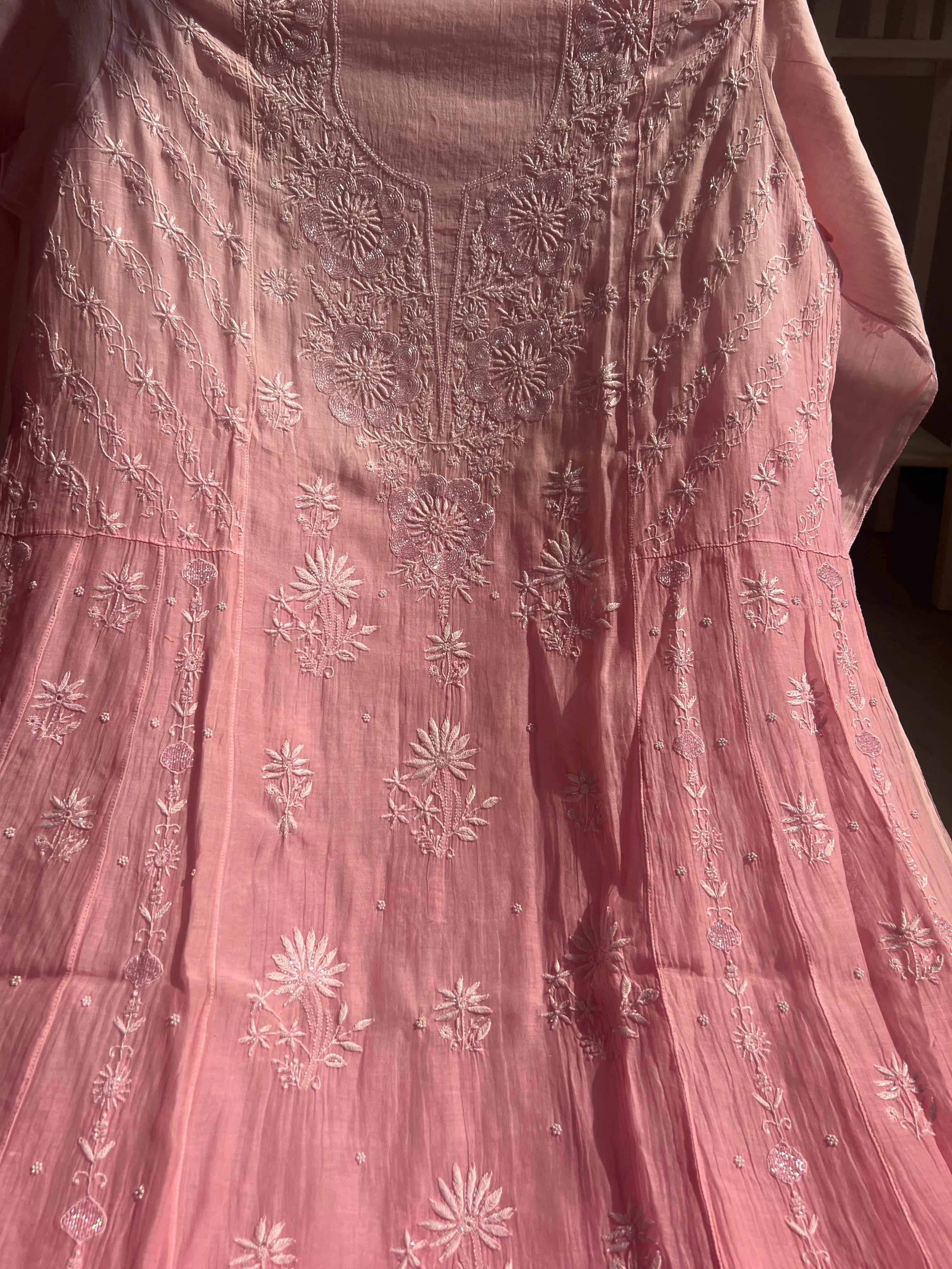 Mul Chanderi Chikankari Anarkali - Pink Ombre ARIAA CHIKANKARI 