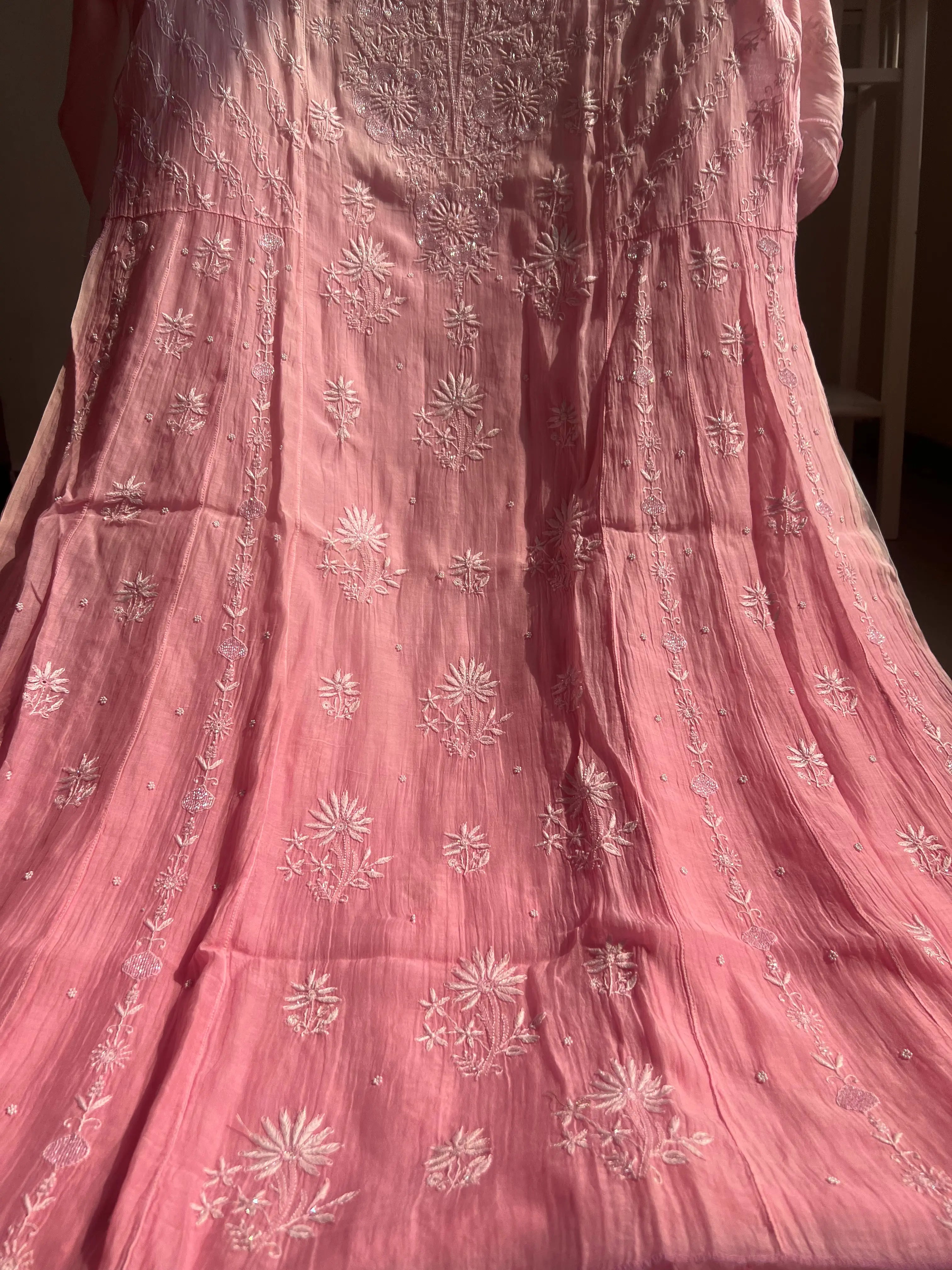 Mul Chanderi Chikankari Anarkali - Pink Ombre ARIAA CHIKANKARI 