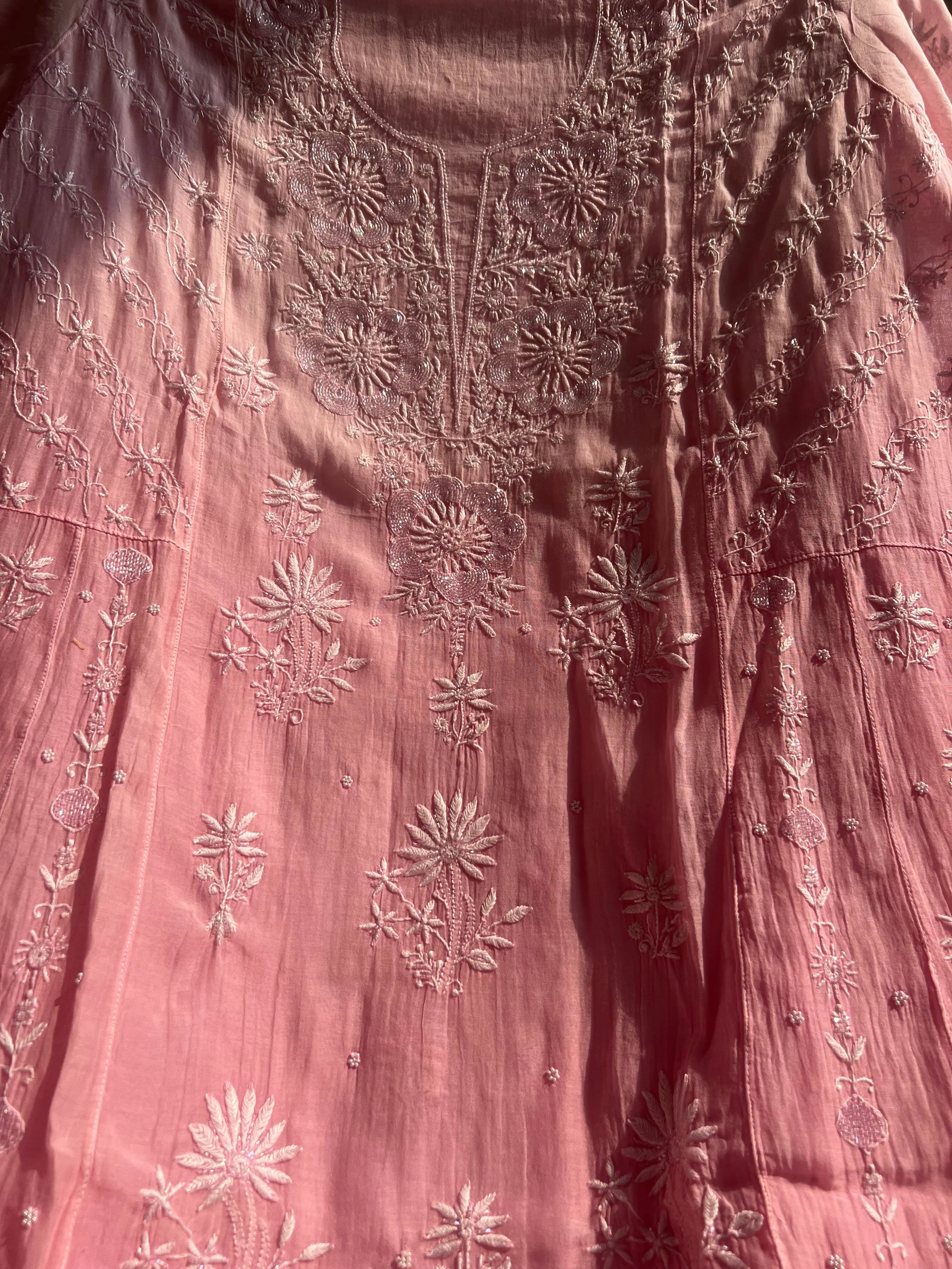 Mul Chanderi Chikankari Anarkali - Pink Ombre ARIAA CHIKANKARI 