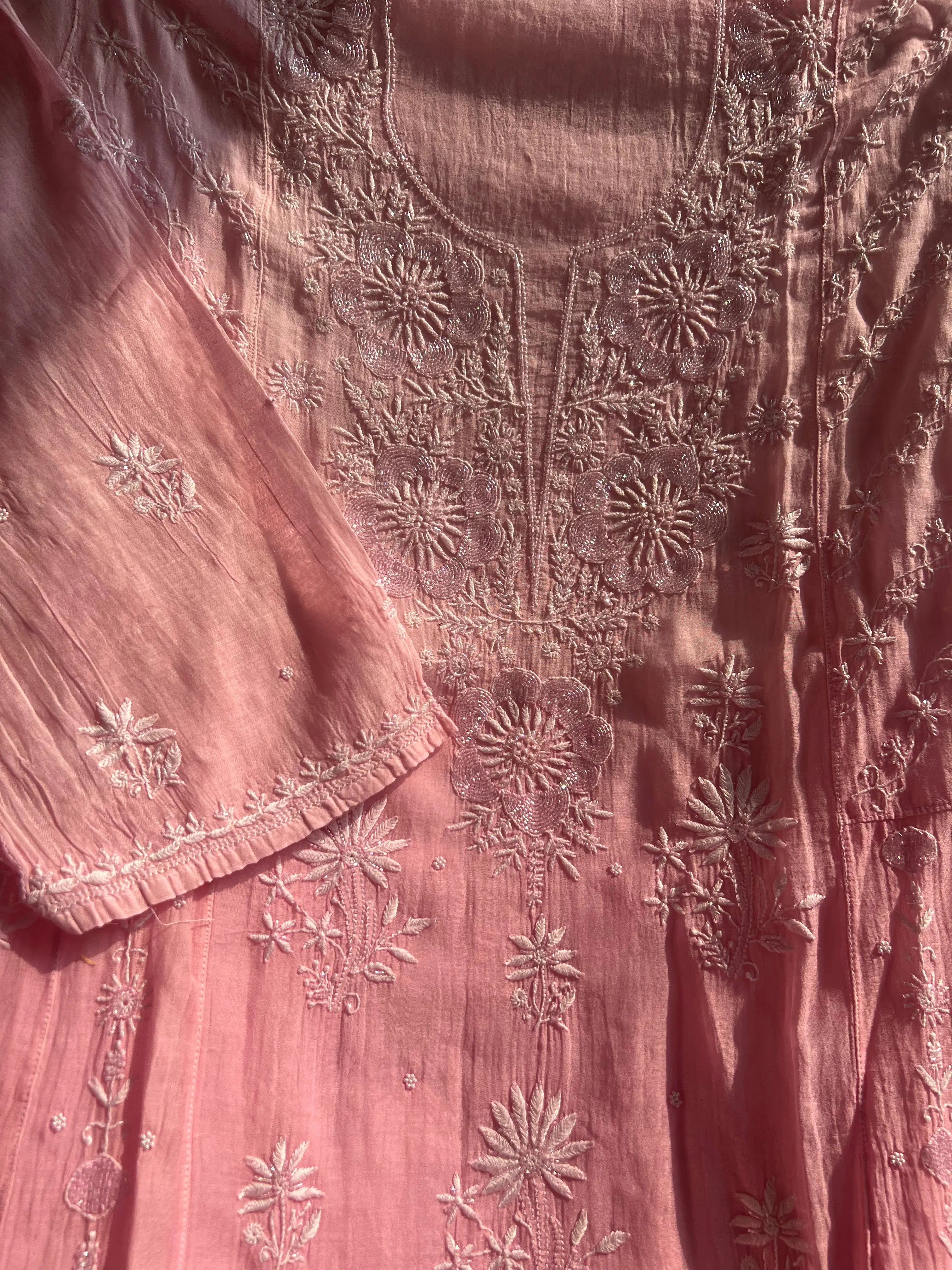 Mul Chanderi Chikankari Anarkali - Pink Ombre ARIAA CHIKANKARI 